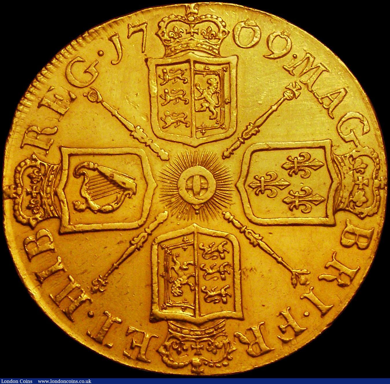 London Coins : A165 : Lot 2564 : Five Guineas 1709 Queen Anne After Union with Scotland S3567 OCTAVO VF/EF desirable thus