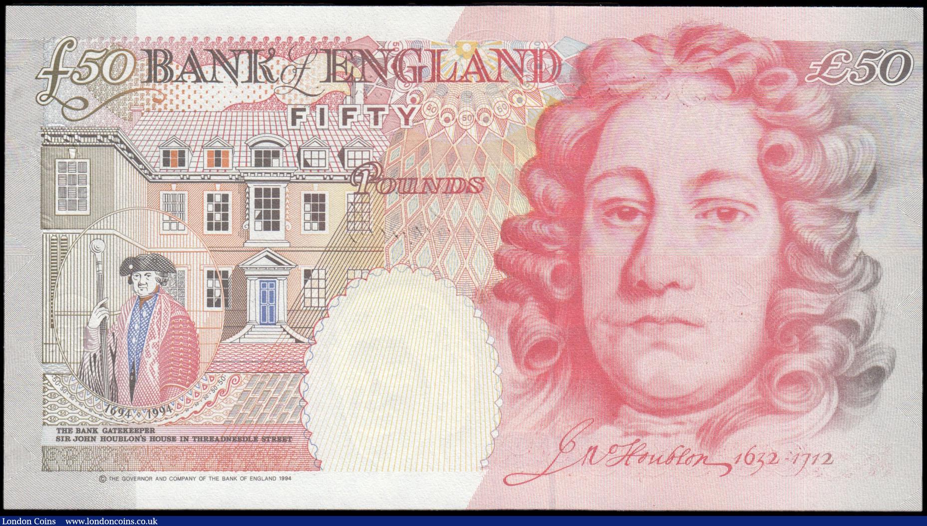 London Coins : A165 : Lot 261 : Fifty Pounds Kentfield 1994 issue B377  low serial number A01 001972, UNC or very near