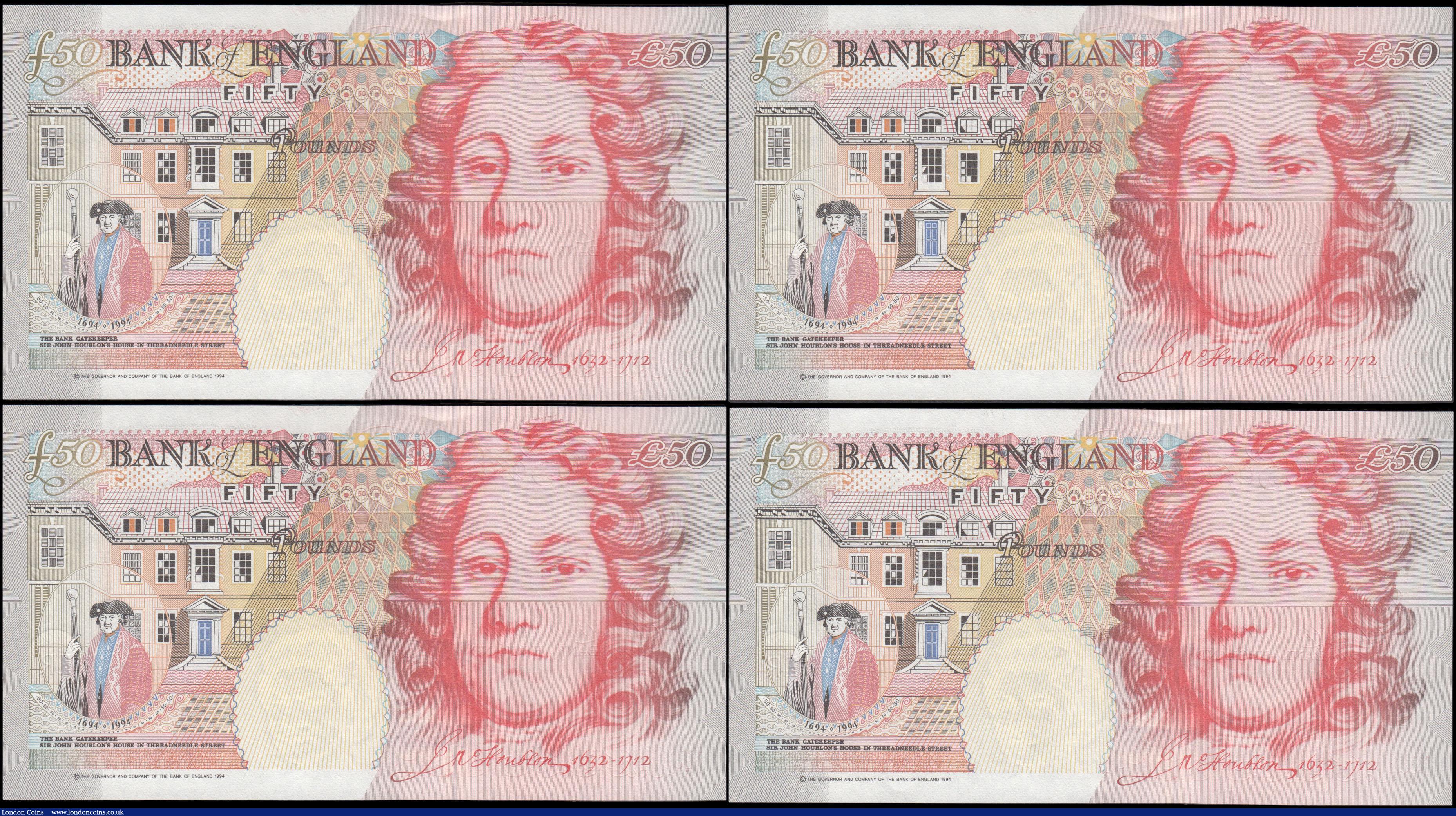 London Coins : A165 : Lot 262 : Fifty Pounds Kentfield 1994 issue B377cs Column Sort a run of (4) consecutive numbers L53 247662 - 2...