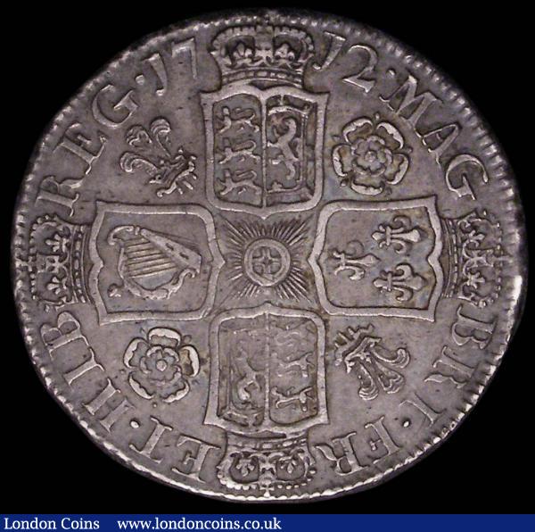 Halfcrown 1712 Roses and Plumes, UNDECIMO, the V's in DECVS and TVTAMEN are inverted A's, ESC 582, Bull 1374 GVF and nicely toned with a few scattered haymarks : English Coins : Auction 165 : Lot 2722