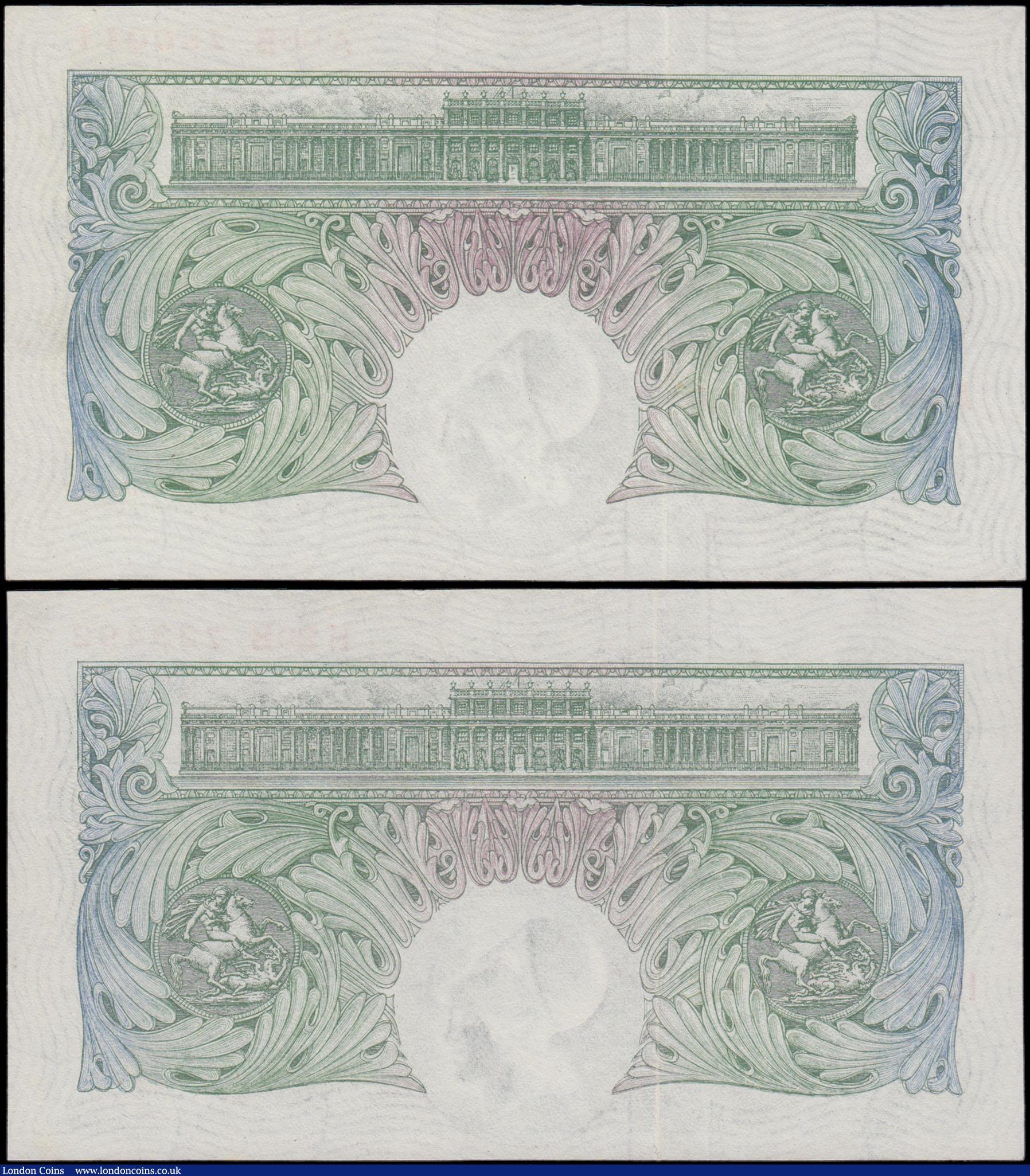 London Coins : A165 : Lot 350 : One Pound Green Peppiatt B260 Threaded Fourth Period issue 1948 (2) last series H29B 723492 about UN...