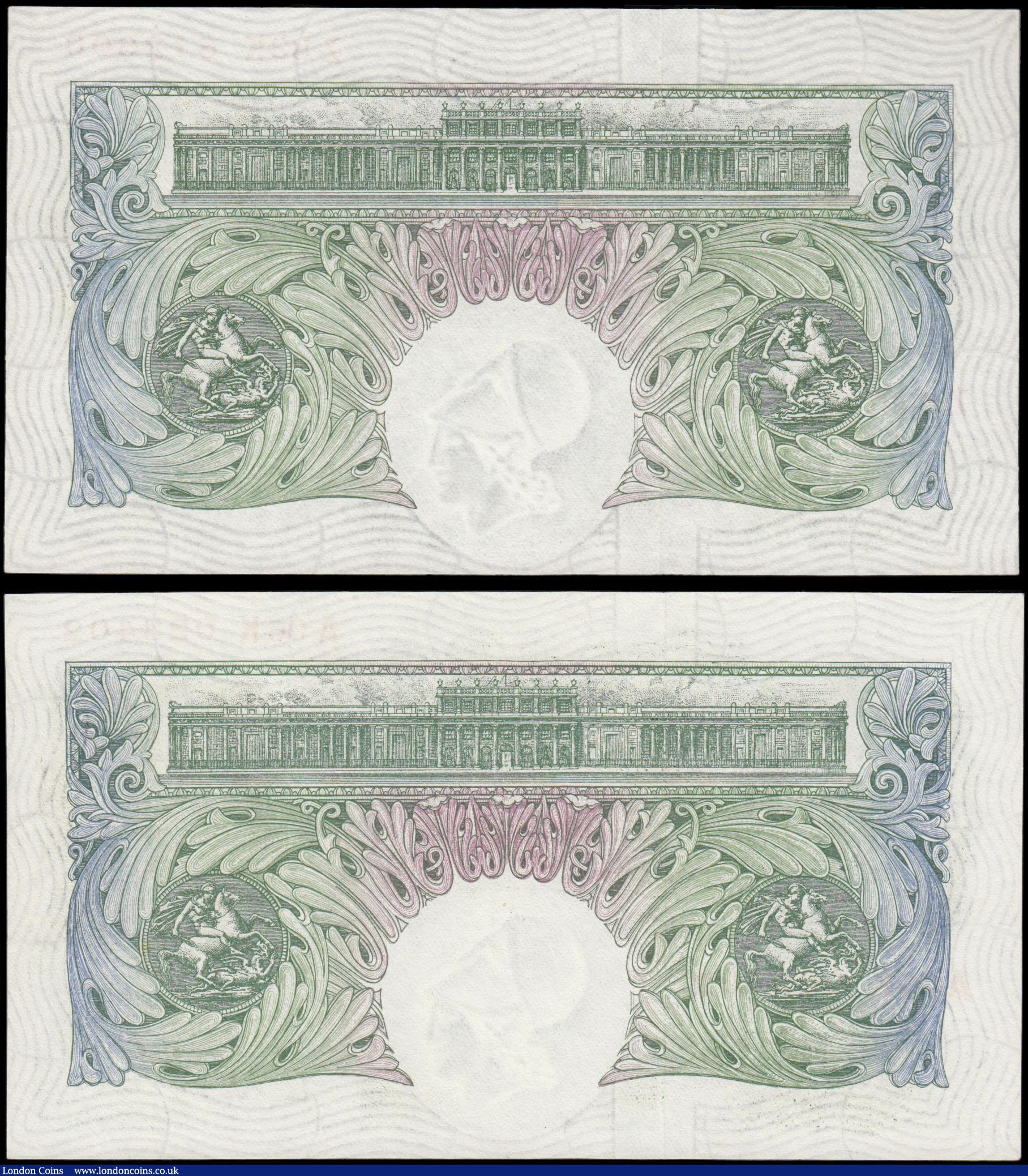 London Coins : A165 : Lot 381 : One Pound Green O'Brien(2), B273 issued 1955, A06K 023402 and the second being series Z83K, bot...