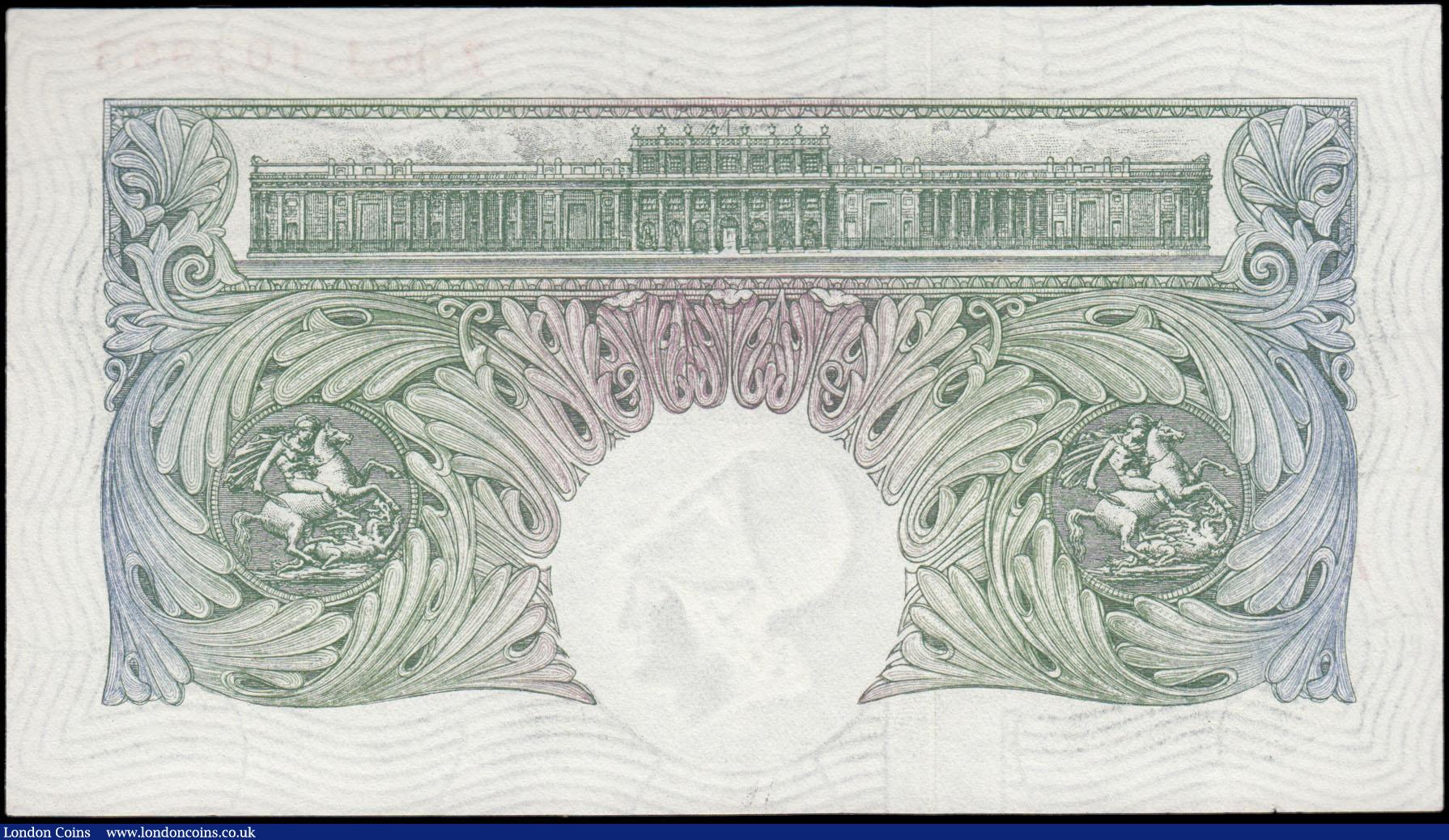 London Coins : A165 : Lot 383 : One Pound Green O'Brien, B273 issued 1955, first series Z96J 102983 small edge nick at bottom l...