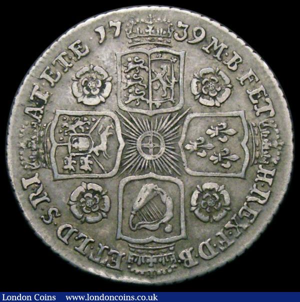 Shilling 1739 Roses as ESC 1201, Bull 1713, the T of A.T overstruck, T of ET overstruck and the following E overstruck, all letters blundered with the underlying figures unclear, Good Fine : English Coins : Auction 165 : Lot 3936