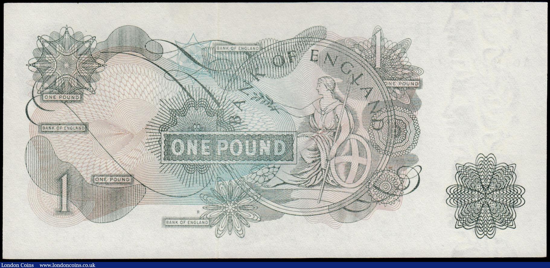 London Coins : A165 : Lot 395 : One pound O'Brien QE2 portrait and seated Britannia B283 Experimental R reverse issue 1960 FIRS...