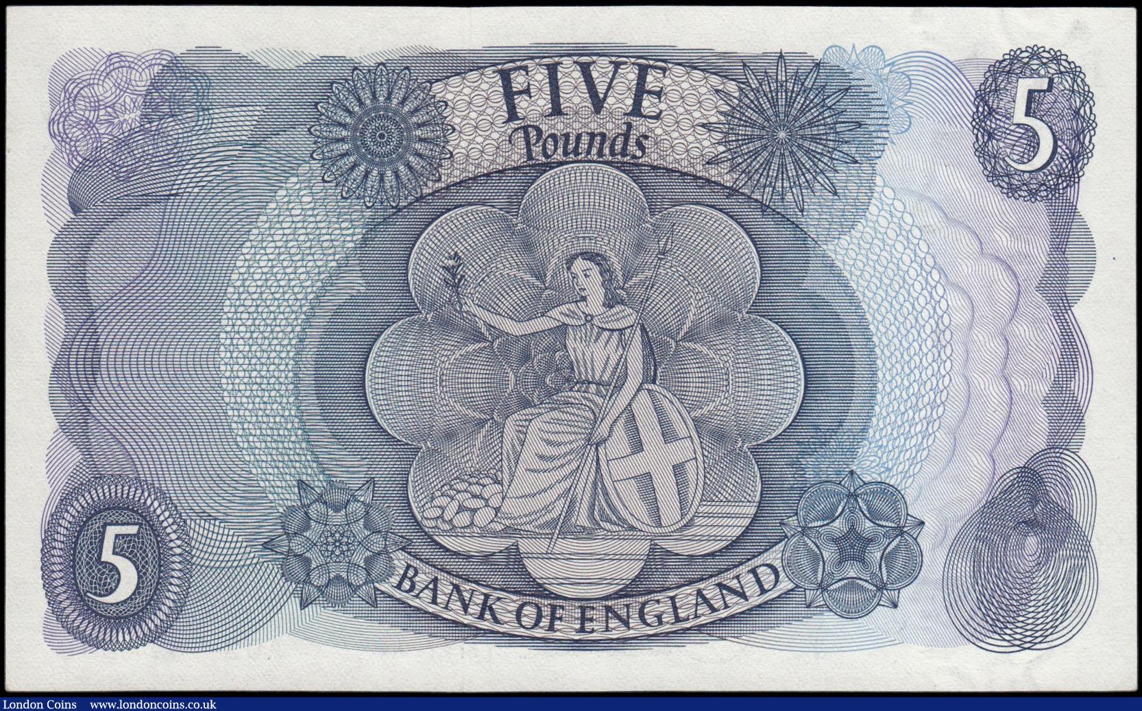 London Coins : A165 : Lot 404 : Five Pound QE2 Portrait and child Britannia, Hollom B297 issued 1963, an earlier piece series A02 87...