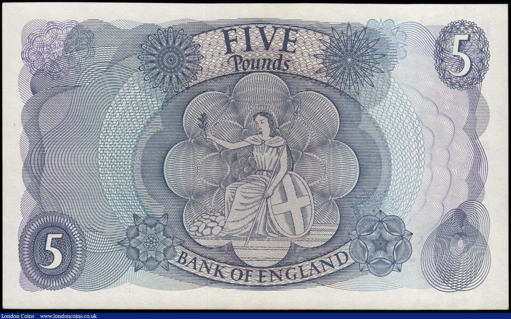 London Coins : A165 : Lot 405 : Five Pound QE2 Portrait and child Britannia, Hollom B297 issued 1963, last series R09 243140, tiny r...