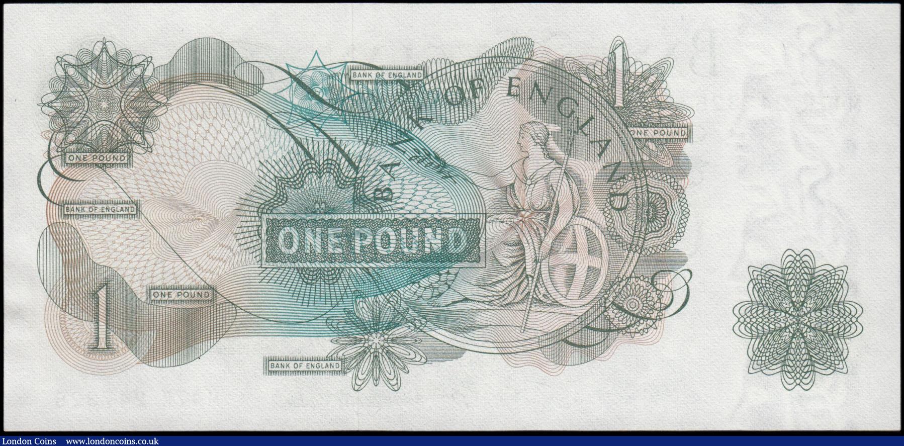 London Coins : A165 : Lot 410 : One Pound QE2 portrait and seated Britannia, Fforde B302 Replacement issue 1967, series M47R 247325,...
