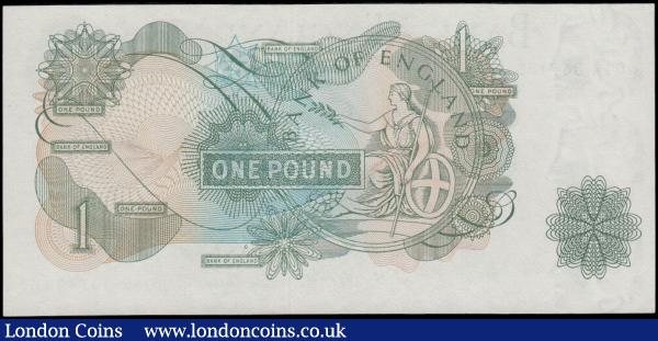 One Pound QE2 portrait & seated Britannia, Fforde B308 Replacement Green G Reverse issue 1967 series N04M 367433 UNC : English Banknotes : Auction 165 : Lot 416