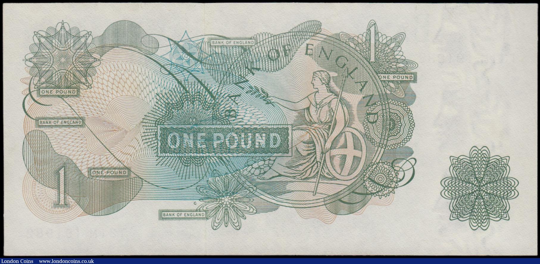 London Coins : A165 : Lot 417 : One Pound Fforde QE2 & seated Britannia B308 Replacement G Reverse issue 1967 series T31M 191982...