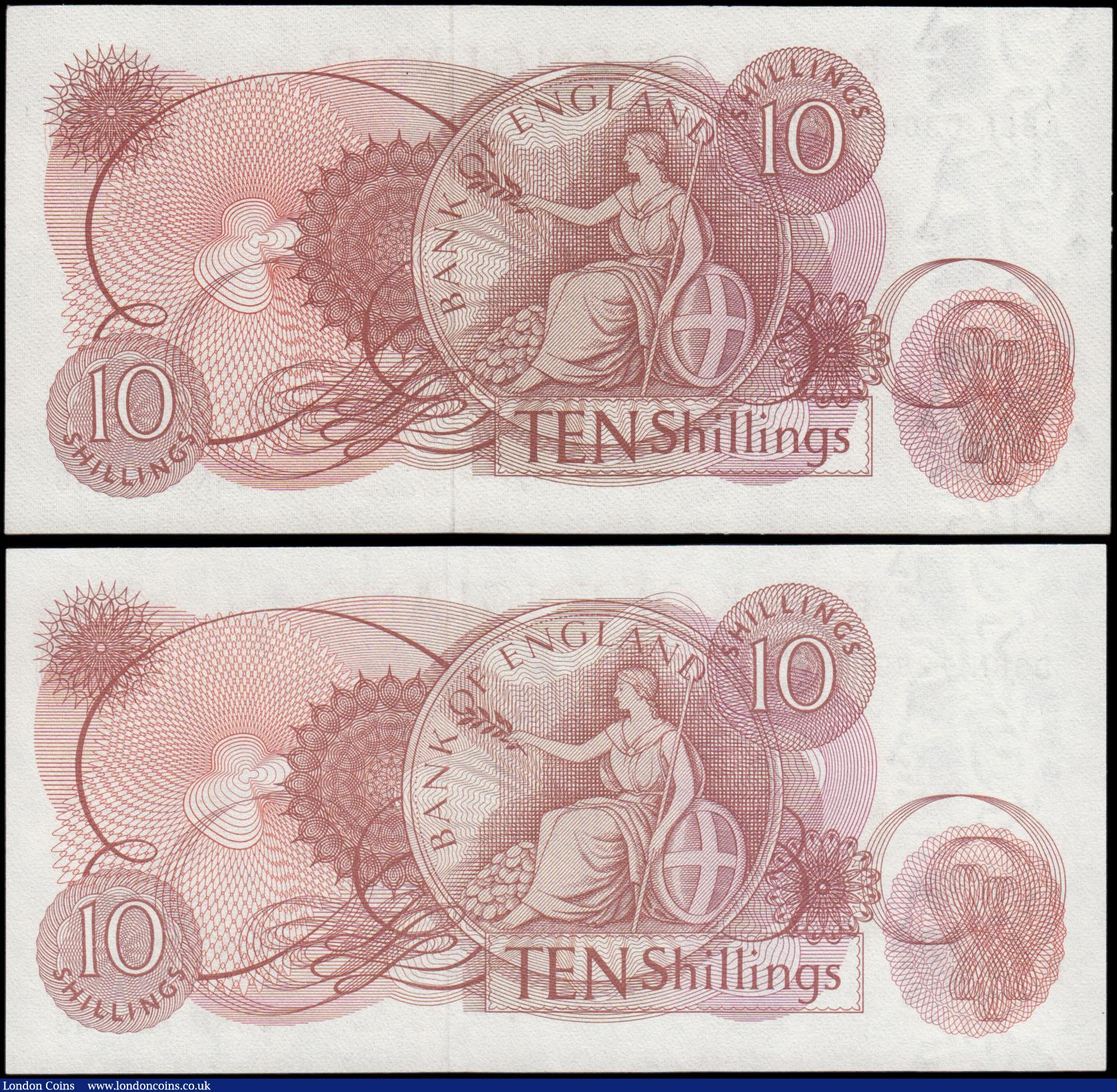 London Coins : A165 : Lot 418 : Ten Shillings Fforde B310 Red/Brown issued 1967 (2) the first being a very last run series D38N 7285...