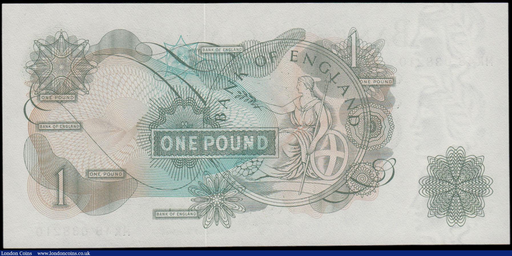 London Coins : A165 : Lot 432 : One Pound Page QE2 portrait & seated Britannia B323 Green Replacement issue 1970 last traced run...
