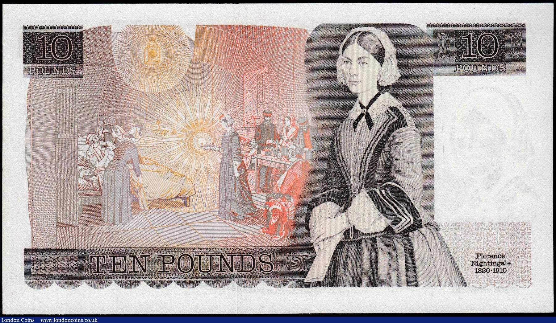 London Coins : A165 : Lot 442 : Ten Pounds Page QE2 pictorial & Florence Nightingale B330 Brown issue 1975 FIRST RUN series A01 ...