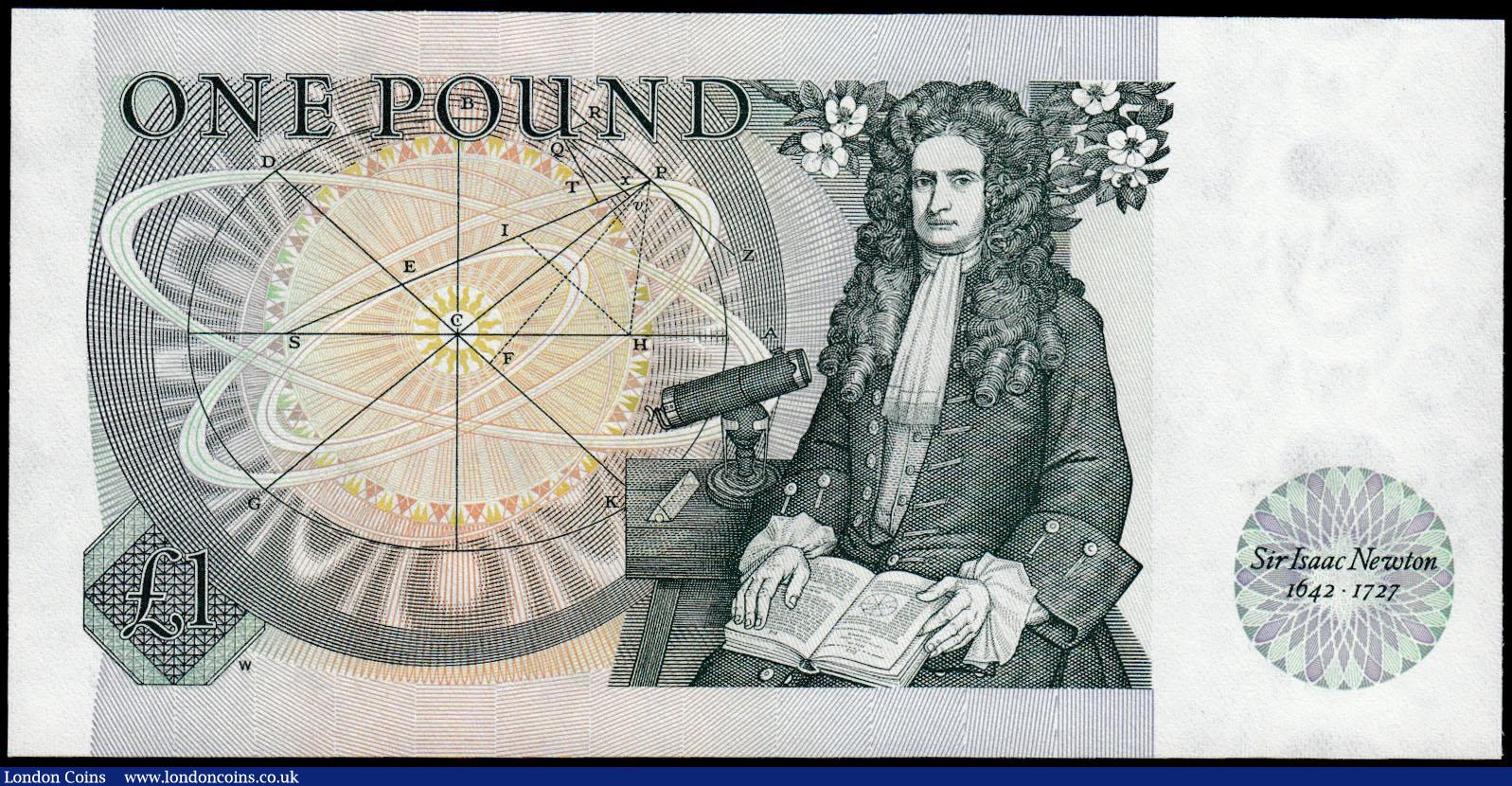 London Coins : A165 : Lot 454 : One Pound QE2 pictorial type and Sir Isaac Newtown, Somerset B341 W Reverse issued 1981, last run DY...