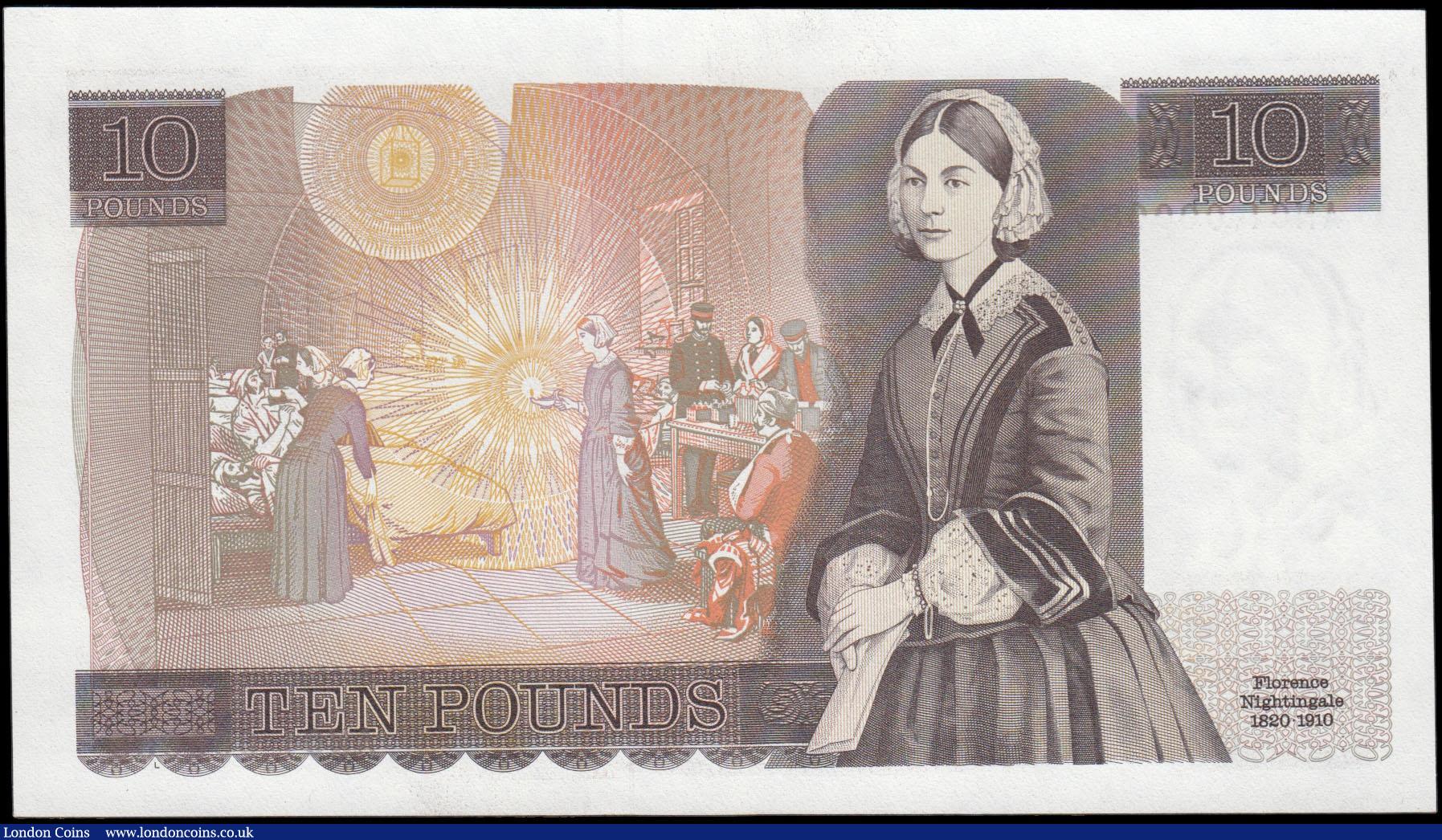 London Coins : A165 : Lot 464 : Ten Pounds Somerset QE2 pictorial & Florence Nightingale, B348 Brown L Reverse issue 1984 very F...