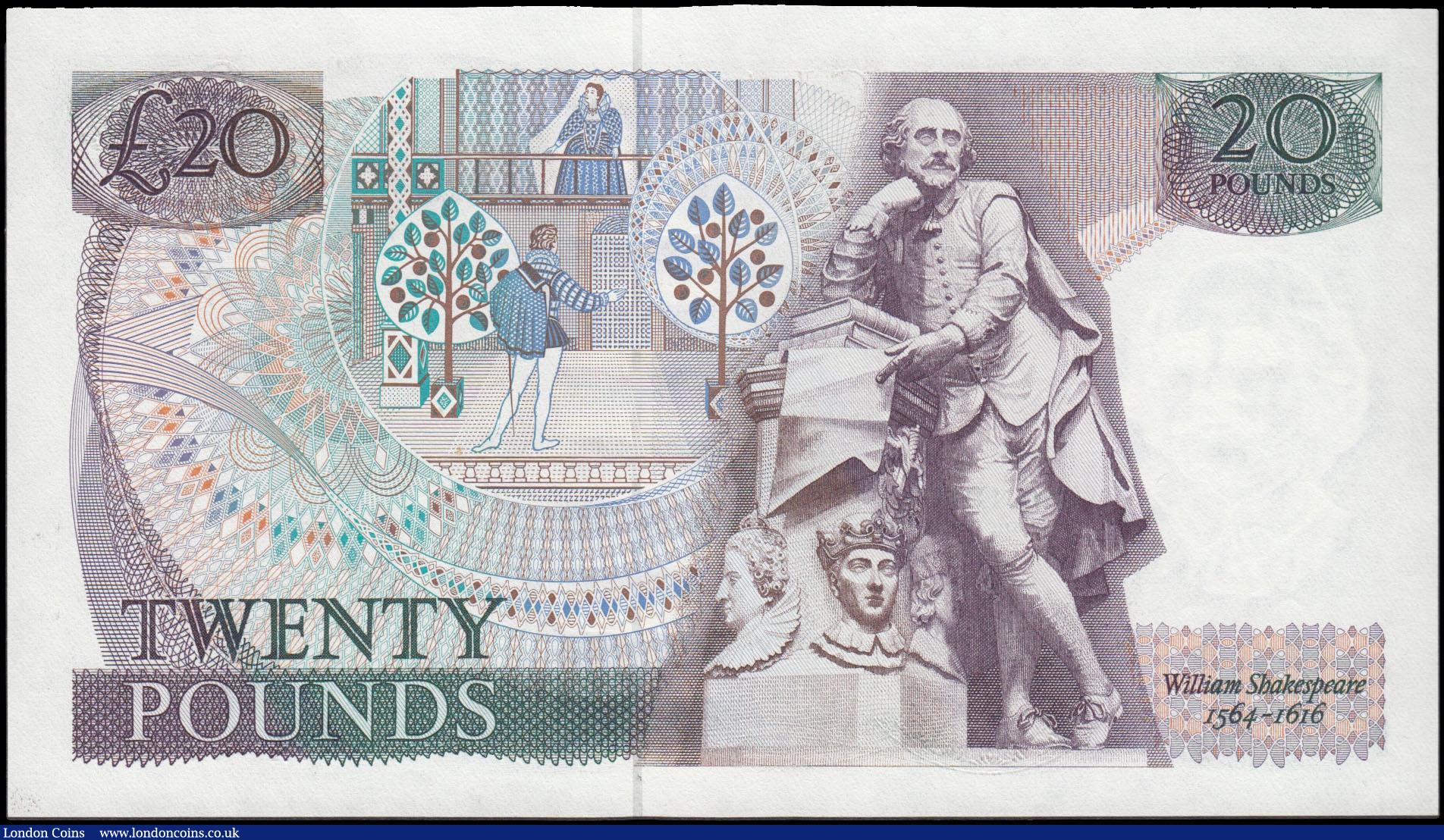 London Coins : A165 : Lot 470 : Twenty Pounds Somerset QE2 pictorial & William Shakespeare,  B351 Purple & Green issue 1981 ...