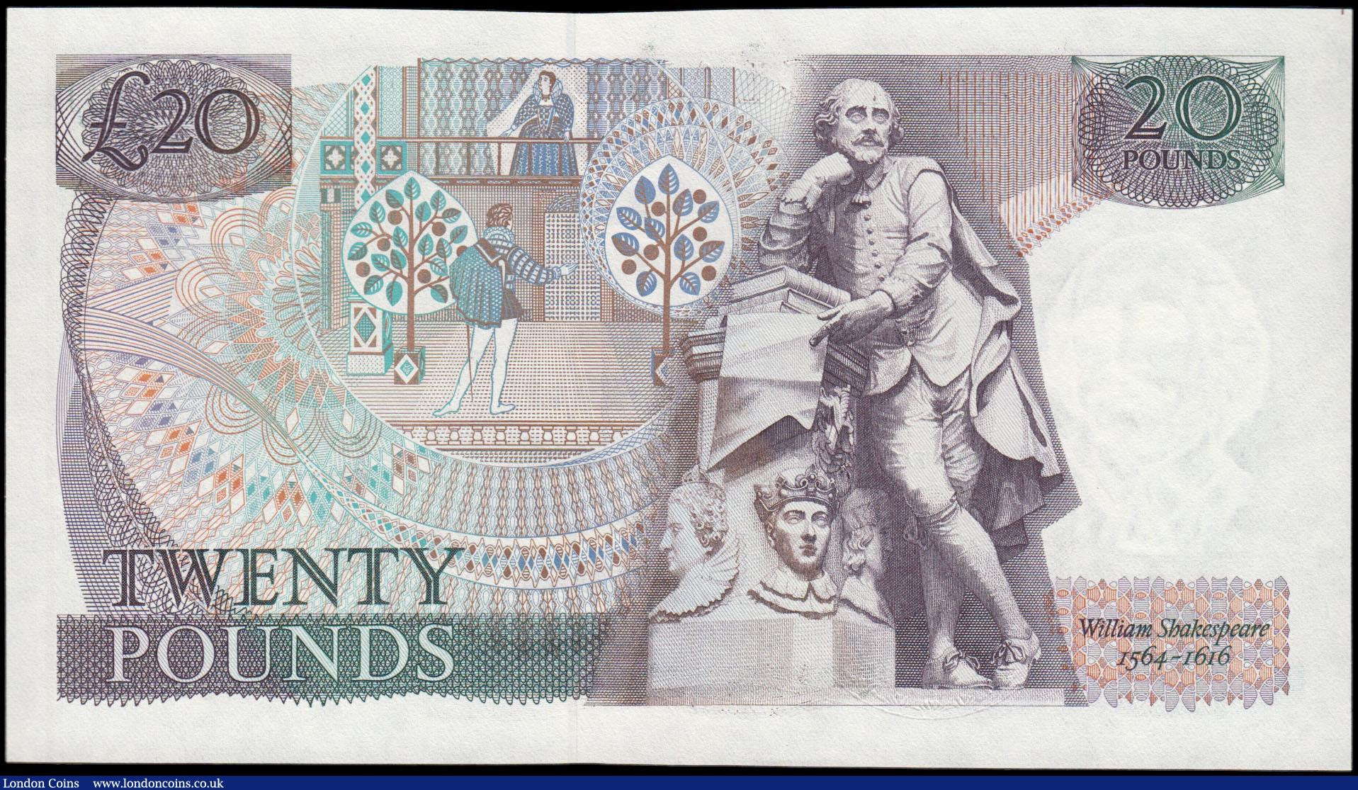 London Coins : A165 : Lot 478 : Twenty Pounds QE2 pictorial type & William Shakespeare, Gill B355 Purple & Green issue 1988 ...