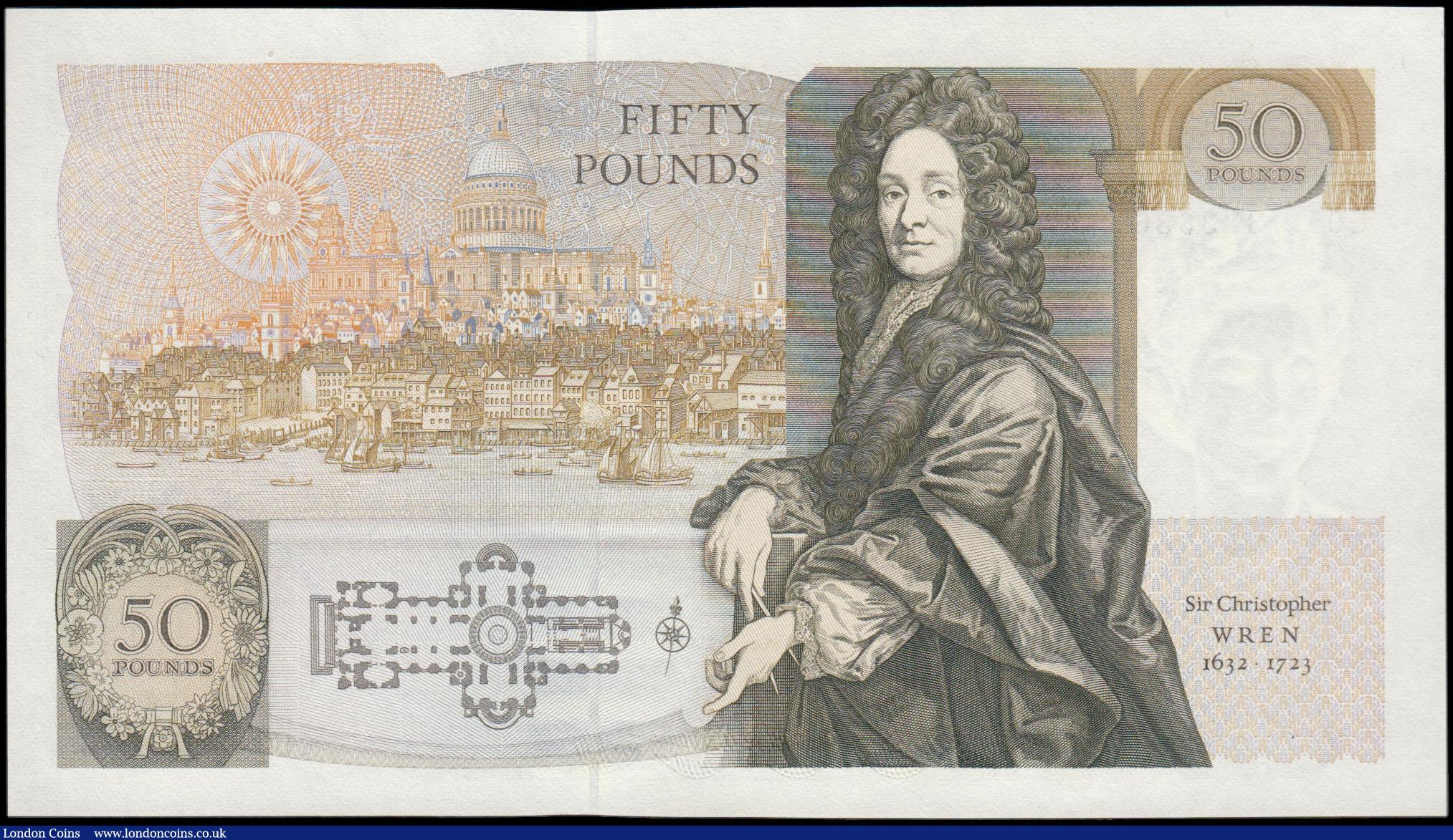 London Coins : A165 : Lot 479 : Fifty Pounds QE2 Pictorial and Sir Christopher Wren, Gill B356 Windowed Security Thread (Stardust th...