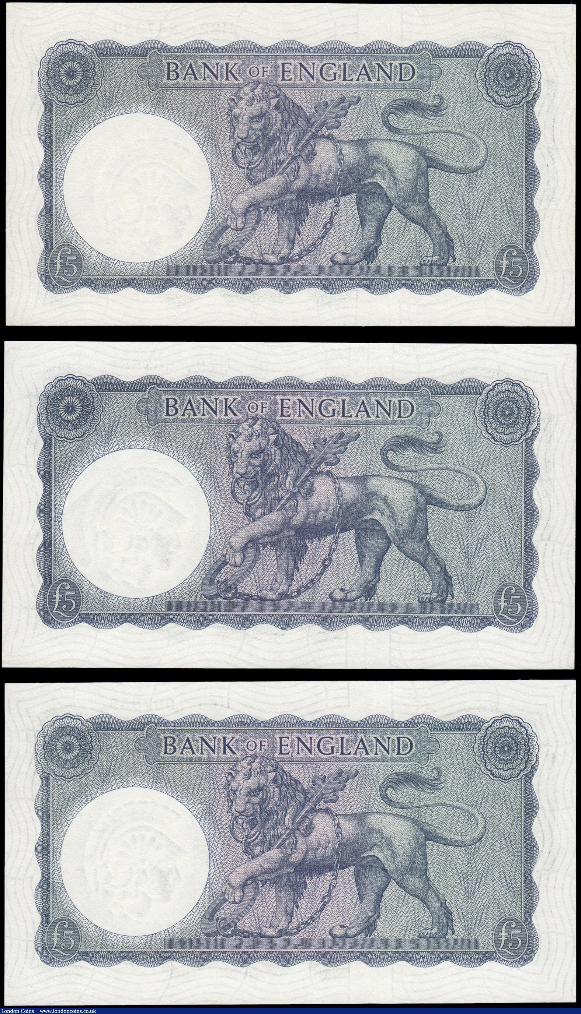 London Coins : A165 : Lot 532 : Five Pounds O'Brien Lion & Key B280 &pound;5 White Symbol issues 1961 (3) a mixed high grad...