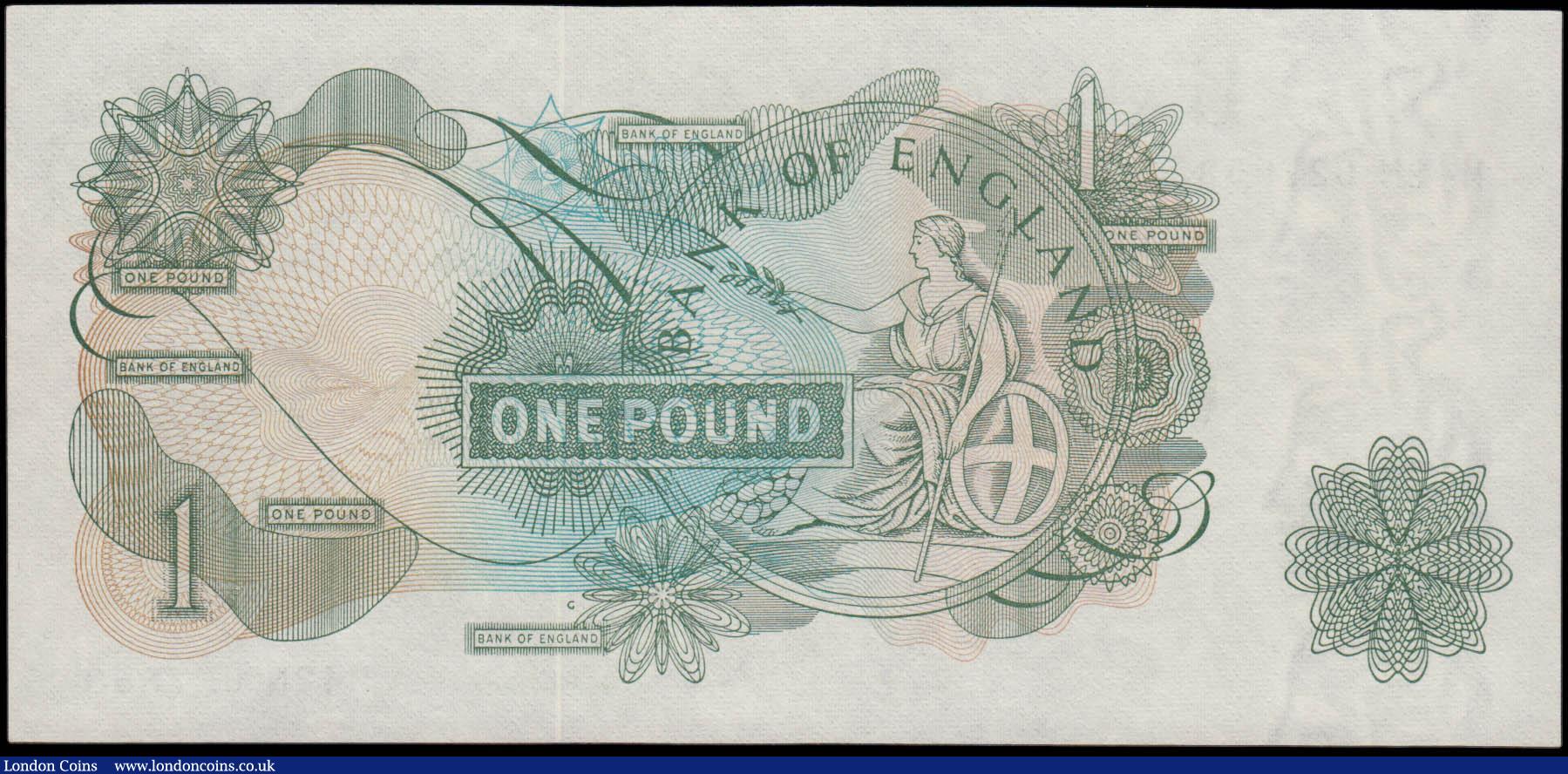 London Coins : A165 : Lot 538 : One Pound Fforde QE2 & seated Britannia B304 Replacement G Reverse issue 1967 LAST RUN series M4...