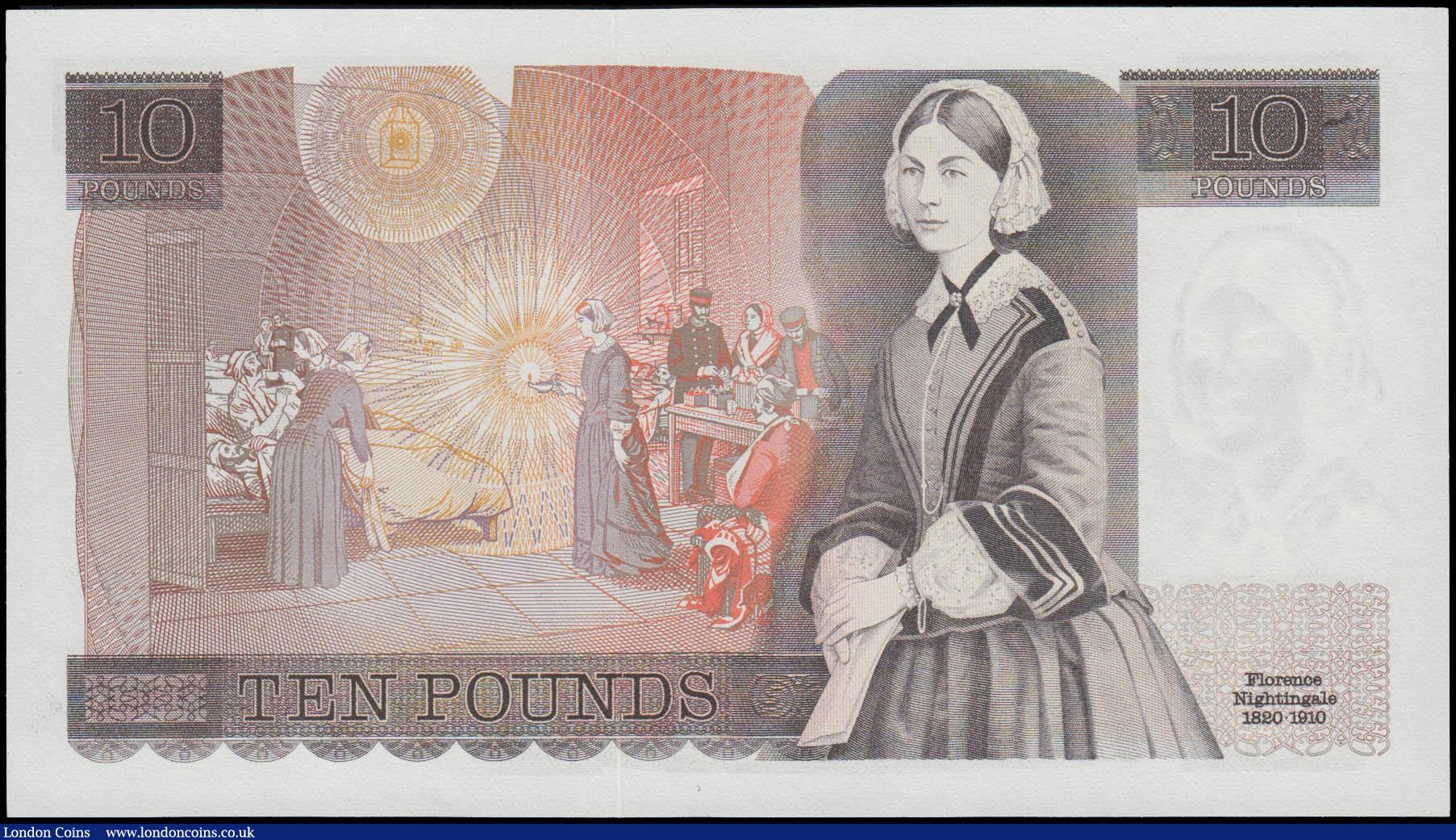 London Coins : A165 : Lot 556 : Ten Pounds Page QE2 pictorial & Florence Nightingale B331 Brown Replacement issue 1975 FIRST RUN...