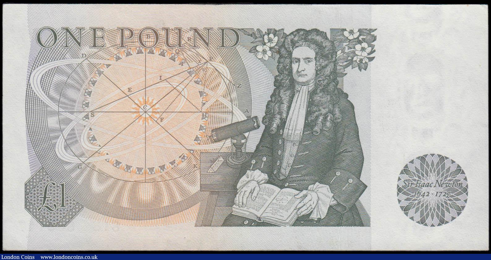 London Coins : A165 : Lot 562 : One Pound Page QE2 pictorial & Sir Isaac Newton B339a Experimental Issue 1978 series 81S 889147 ...