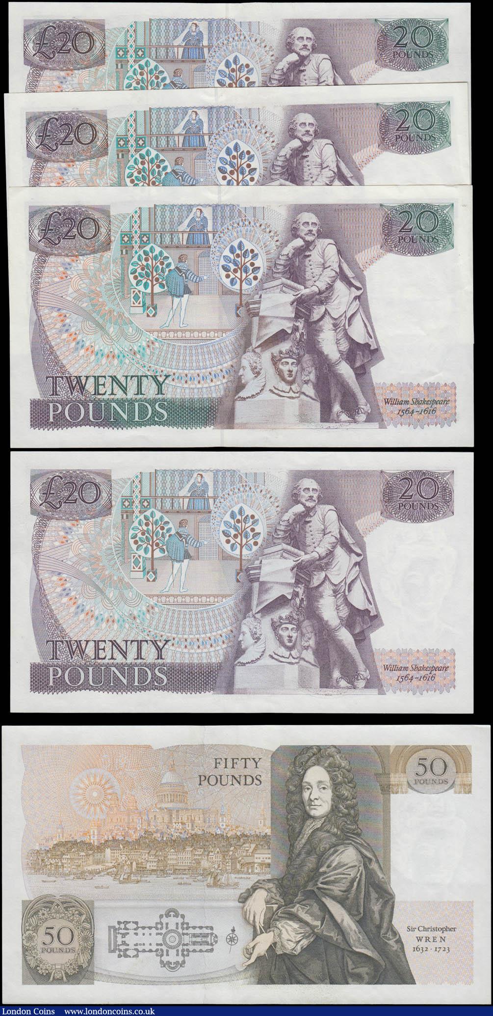 London Coins : A165 : Lot 569 : Bank of England Somerset 20 and 50 Pounds QE2 pictorial issues (5) including 50 pounds B352 issue 19...