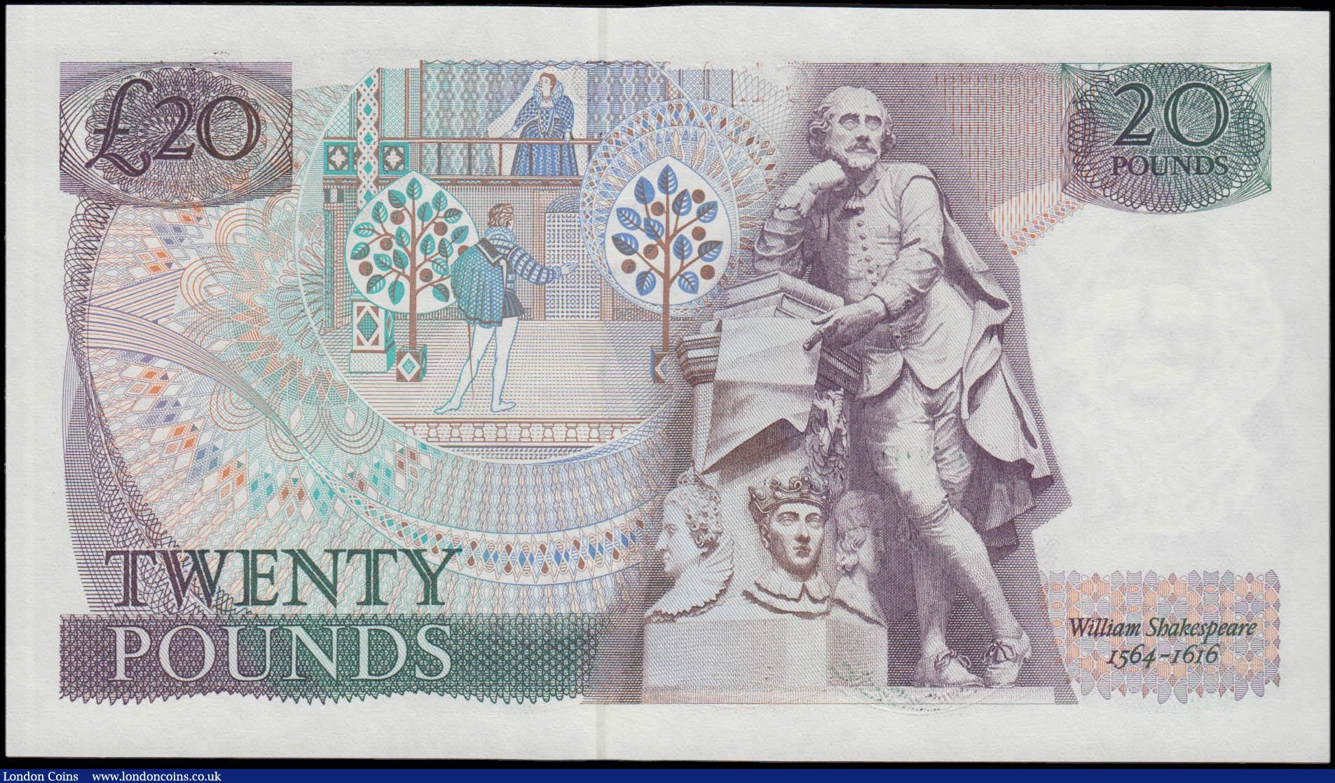 London Coins : A165 : Lot 570 : Twenty Pounds Somerset QE2 pictorial & William Shakespeare,  B351 Purple & Green issue 1981 ...