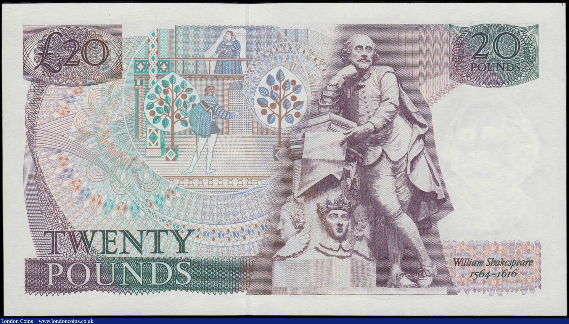 London Coins : A165 : Lot 575 : Twenty Pounds&nbsp;Gill QE2 Pictorial & William Shakespeare&nbsp;B355 issued 1988 rare FIRST RUN...