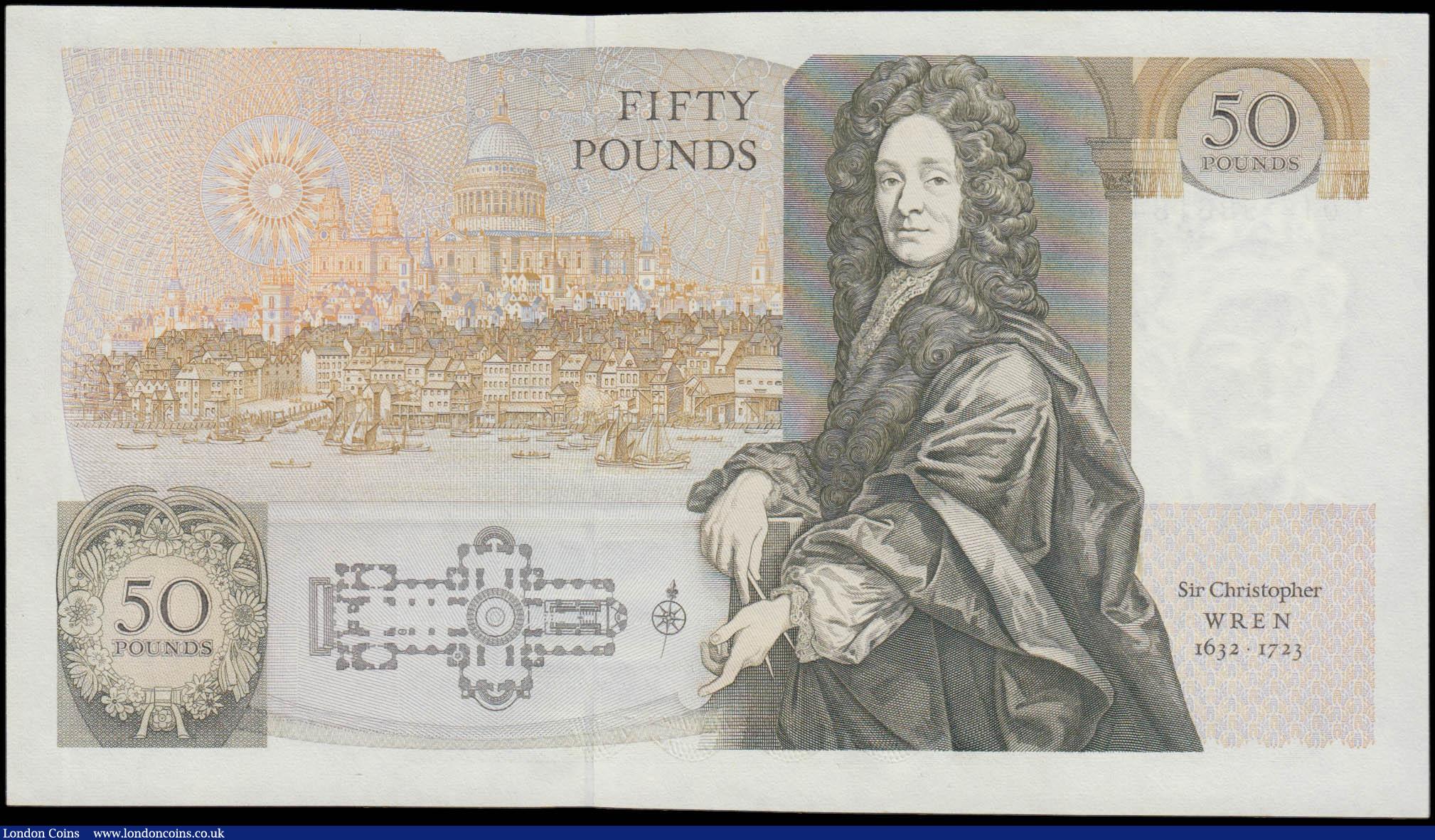 London Coins : A165 : Lot 577 : Fifty Pounds Gill QE2 Pictorial and Sir Christopher Wren B356 Windowed Security Thread (Stardust thr...