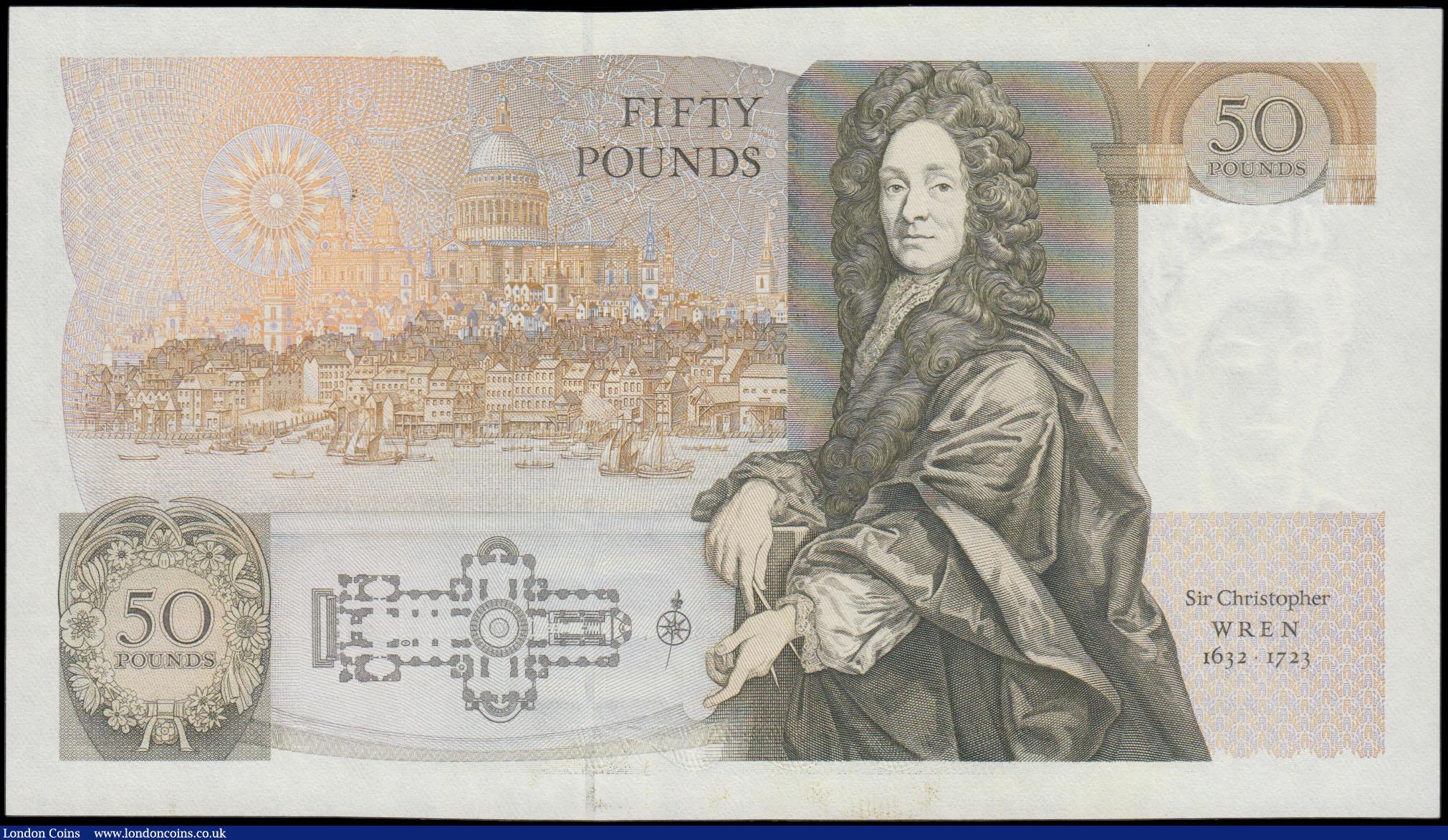 London Coins : A165 : Lot 582 : Fifty Pounds Kentfield QE2 pictorial and Sir Christopher Wren B361 issue 1991 very LOW number FIRST ...