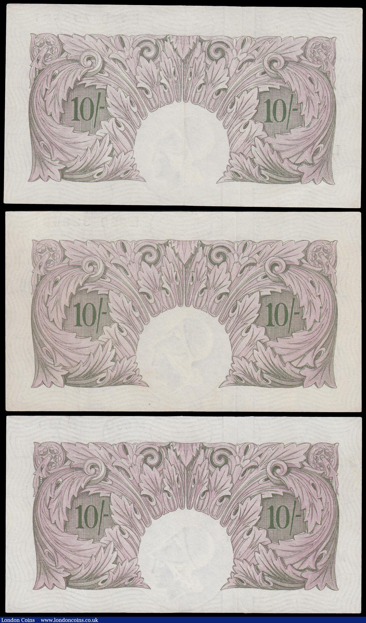 London Coins : A165 : Lot 61 : Peppiatt 10 Shillings B251 (3) mauve emergency issue 1940, series L22D 328481, L77D 795881 & M96...