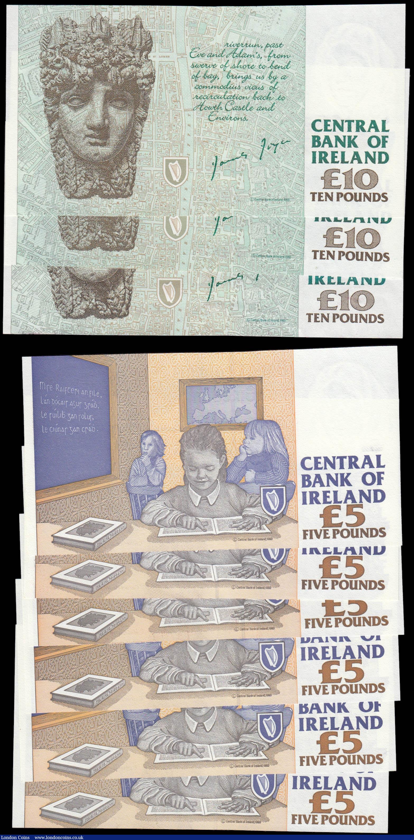 London Coins : A165 : Lot 628 : Ireland Republic The Central Bank 5 and 10 Pounds signatures M.F. Doyle & S.P. Cromien 1993 &...