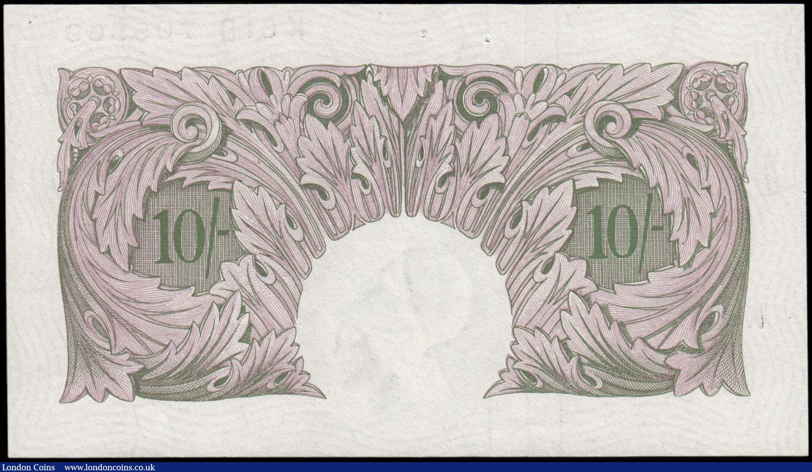 London Coins : A165 : Lot 63 : Ten shillings Peppiatt Second Period Emergency Issue Mauve B251 issued 1940 series K61D 705569,  lig...