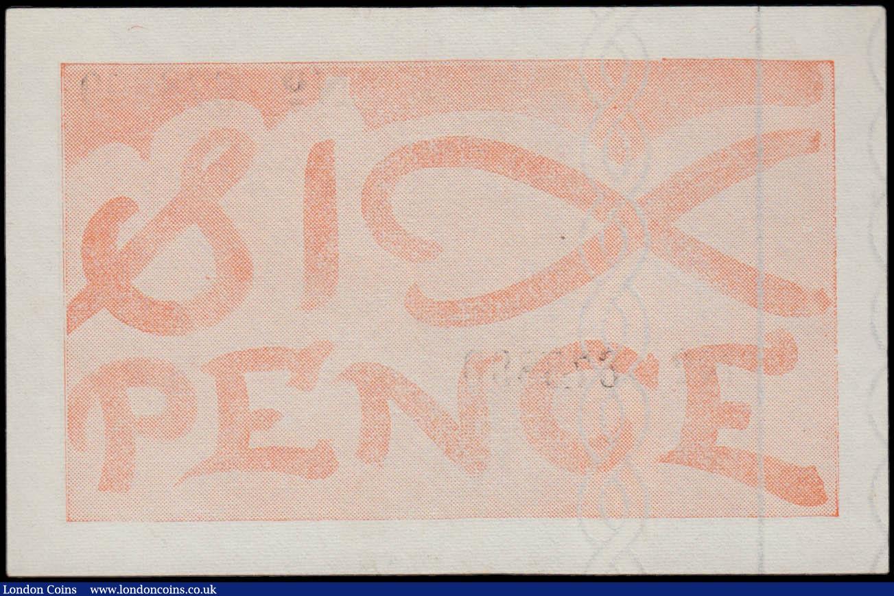 London Coins : A165 : Lot 657 : Jersey 6 Pence German Occupation issue World War II  Pick 1a ND (1941-1942) Black on orange underpri...