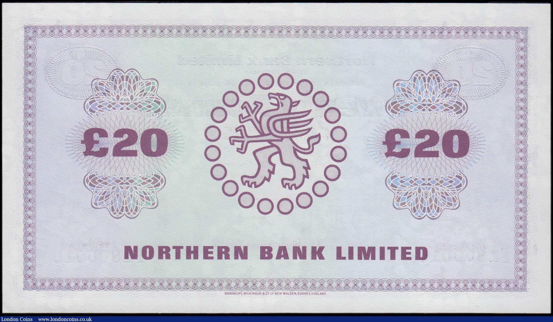 London Coins : A165 : Lot 684 : Northern Ireland Northern Bank Limited &pound;20 dated 15 June 1988 low number F1800010 (series bega...