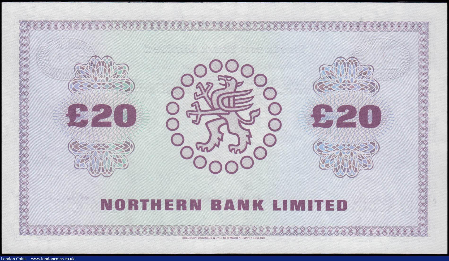 London Coins : A165 : Lot 684 : Northern Ireland Northern Bank Limited £20 dated 15 June 1988 low number F1800010 (series bega...