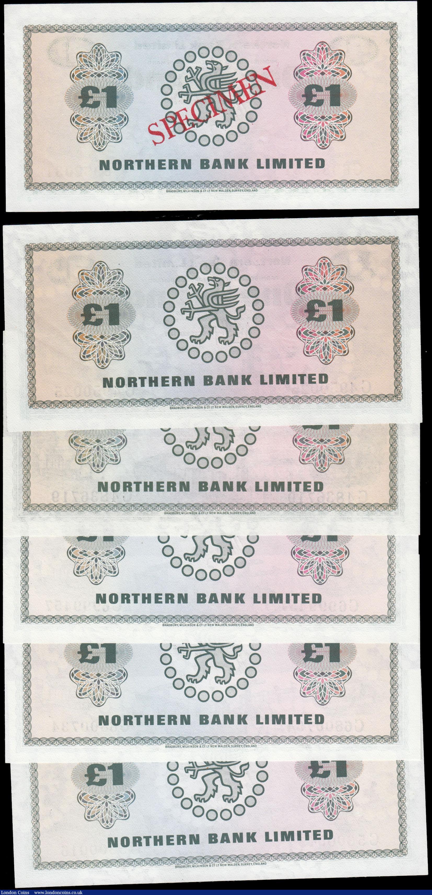 London Coins : A165 : Lot 692 : Northern Ireland Northern Bank Limited 1 pounds including a SPECIMEN issue (6) comprising Pick 178b ...