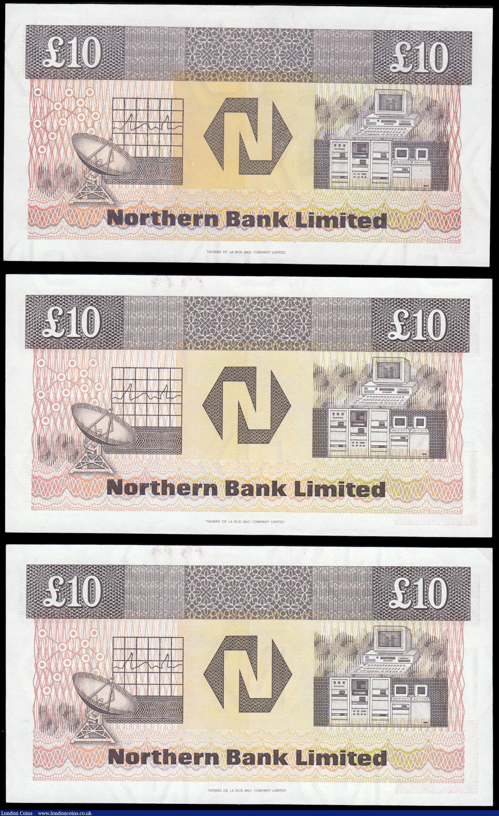 London Coins : A165 : Lot 693 : Northern Ireland Northern Bank Limited 10 Pounds (3) comprising a consecutive pair Pick 194c (Blake-...