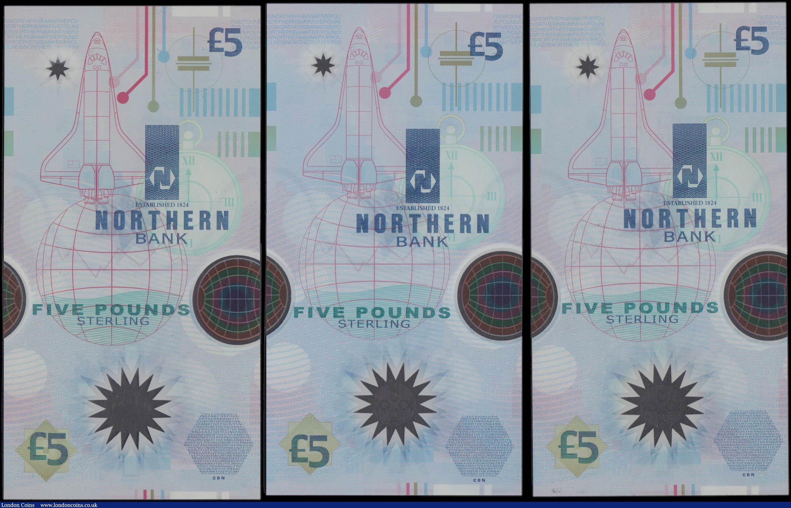 London Coins : A165 : Lot 701 : Northern Ireland Northern Bank Limited 5 Pounds Commemorative Millennium Polymer issues (3) Pick 203...