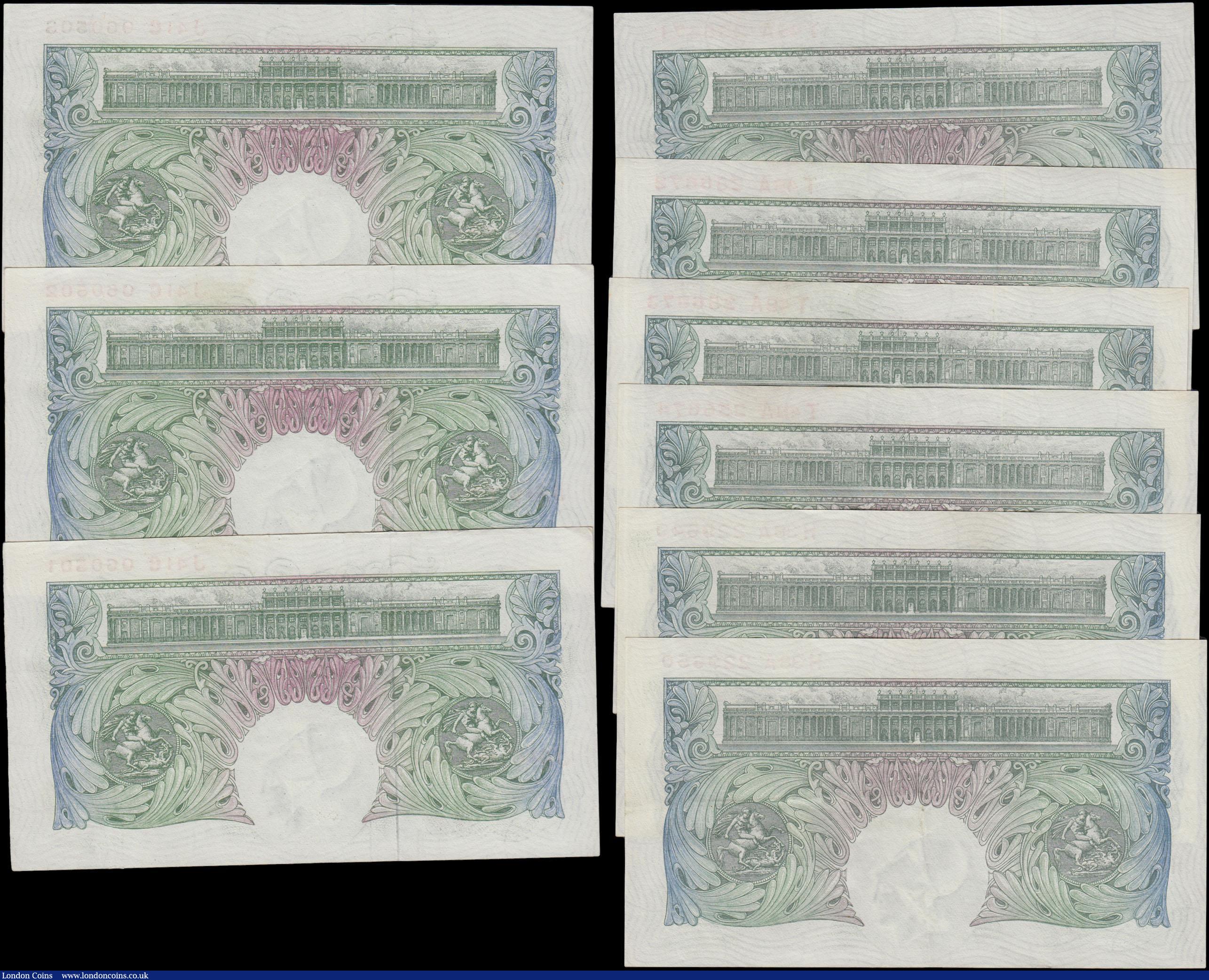London Coins : A165 : Lot 71 : One Pounds Green (9) a group of 3 consecutive sets in mixed grades GVF - EF comprising Peppiatt (6) ...
