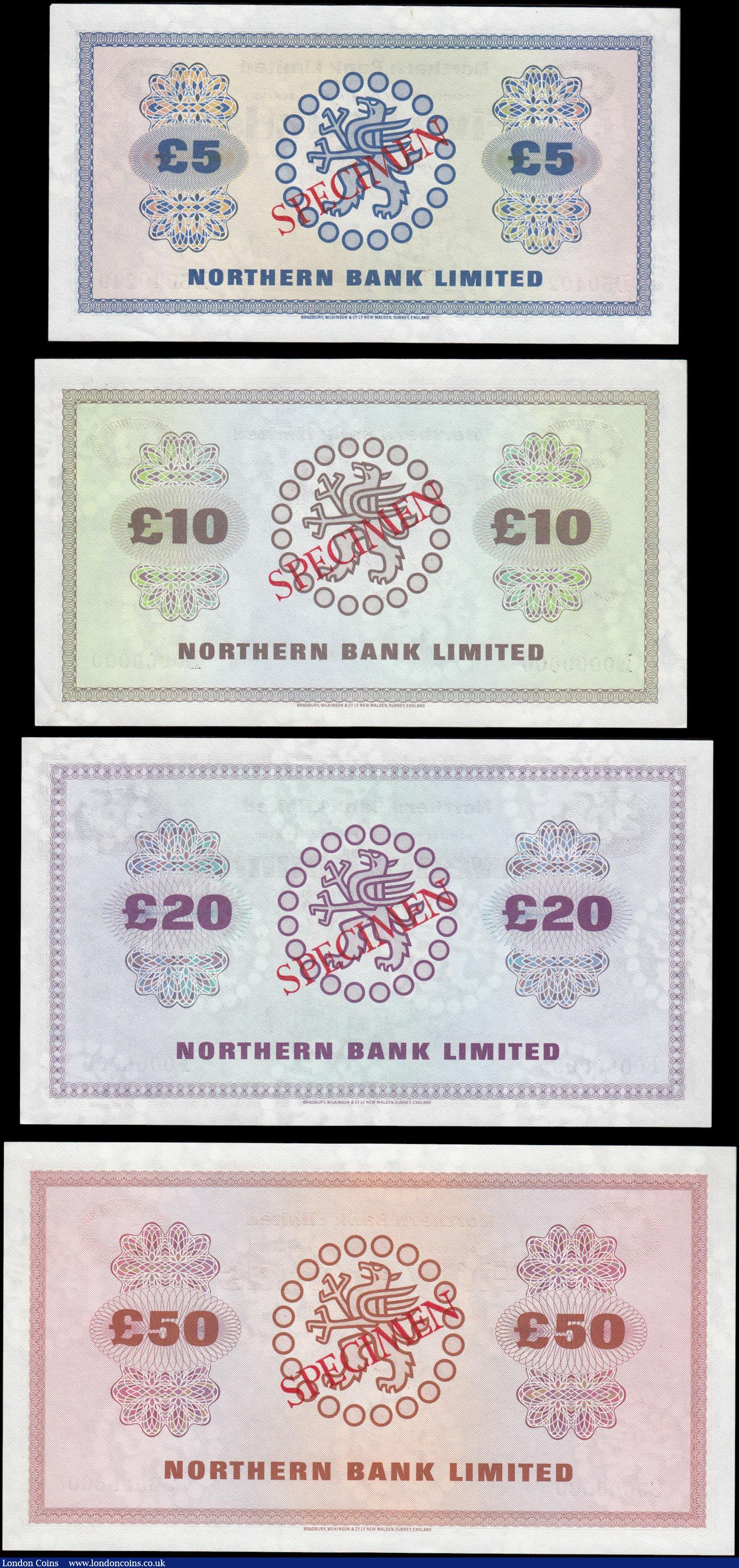 London Coins : A165 : Lot 722 : Northern Ireland Northern Bank Limited SPECIMEN set unsigned and undated (4) comprising 5 Pounds ser...