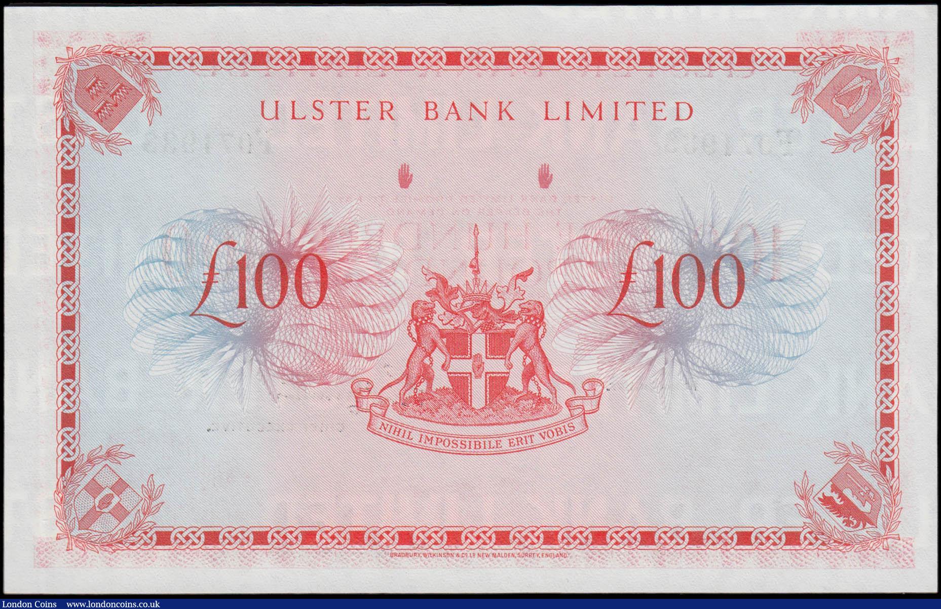 London Coins : A165 : Lot 730 : Northern Ireland Ulster Bank Limited 100 Pounds Blake-Calloway UB81 dated 1st March 1977 serial numb...