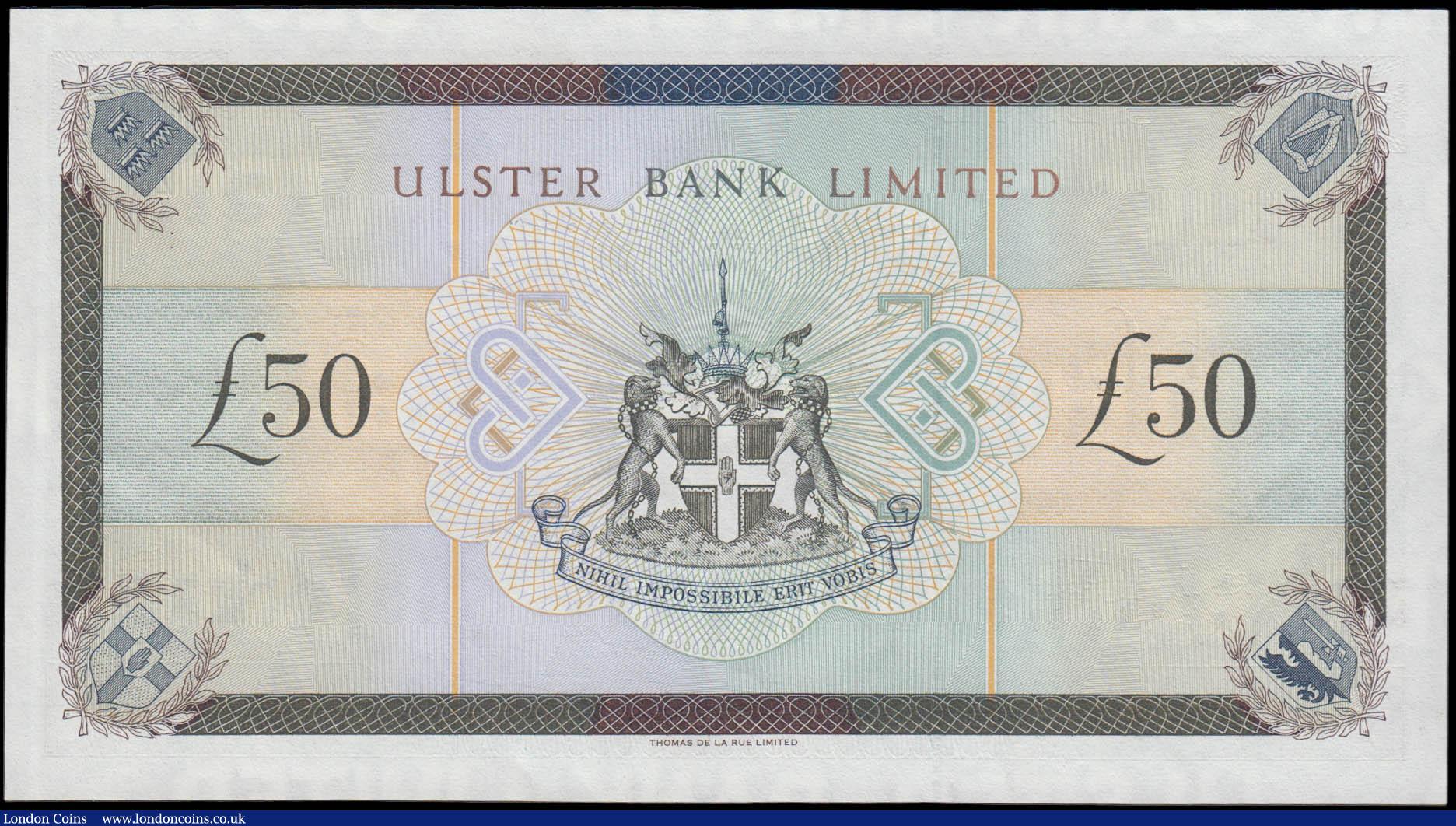 London Coins : A165 : Lot 733 : Northern Ireland Ulster Bank Limited 50 Pounds Replacement issue Z Prefix similar to Pick 310 (Blake...