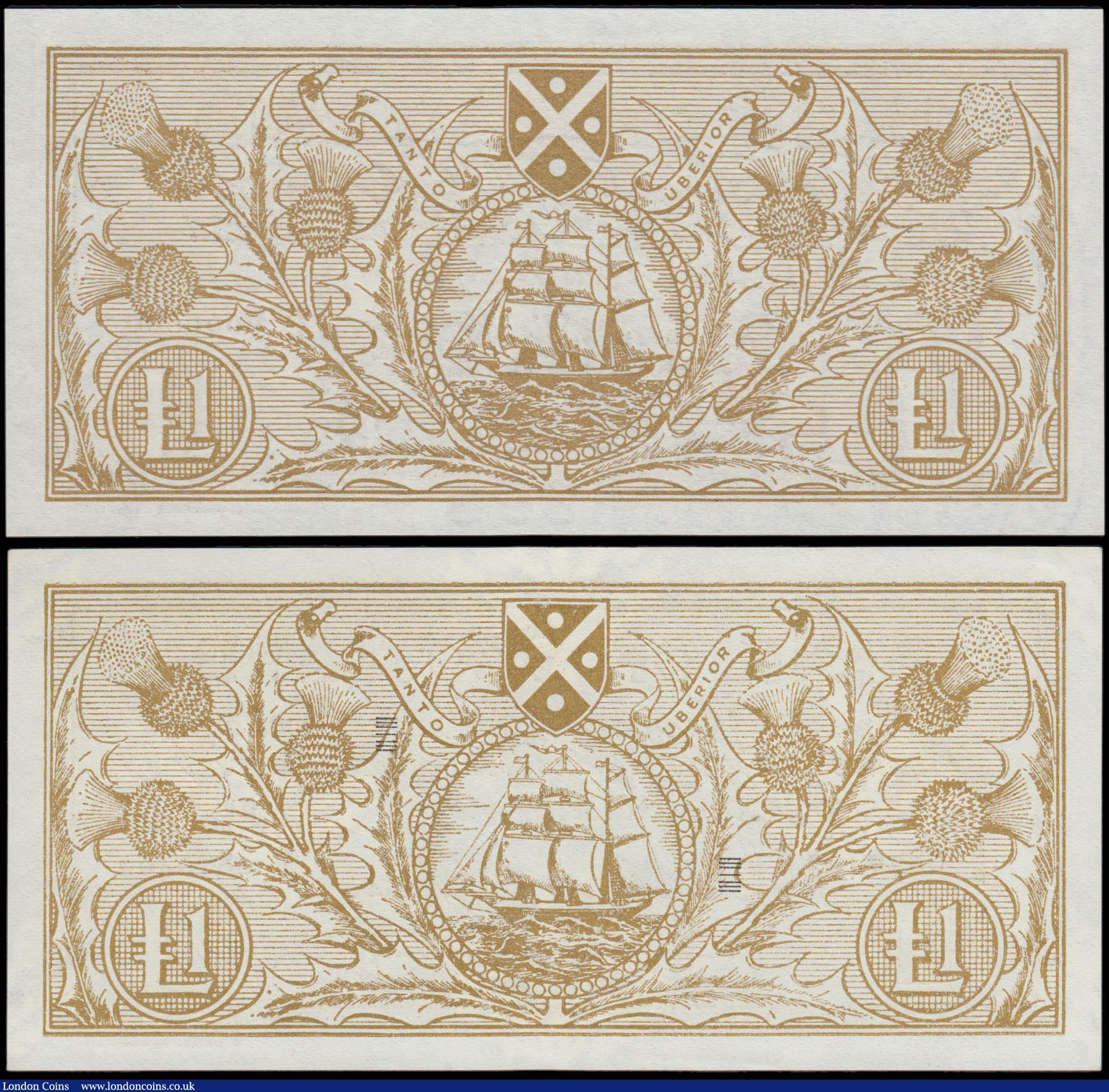 London Coins : A165 : Lot 763 : Scotland Bank of Scotland 1 Pounds includes a SPECIMEN (2) comprising a SPECIMEN signatures Bilsland...