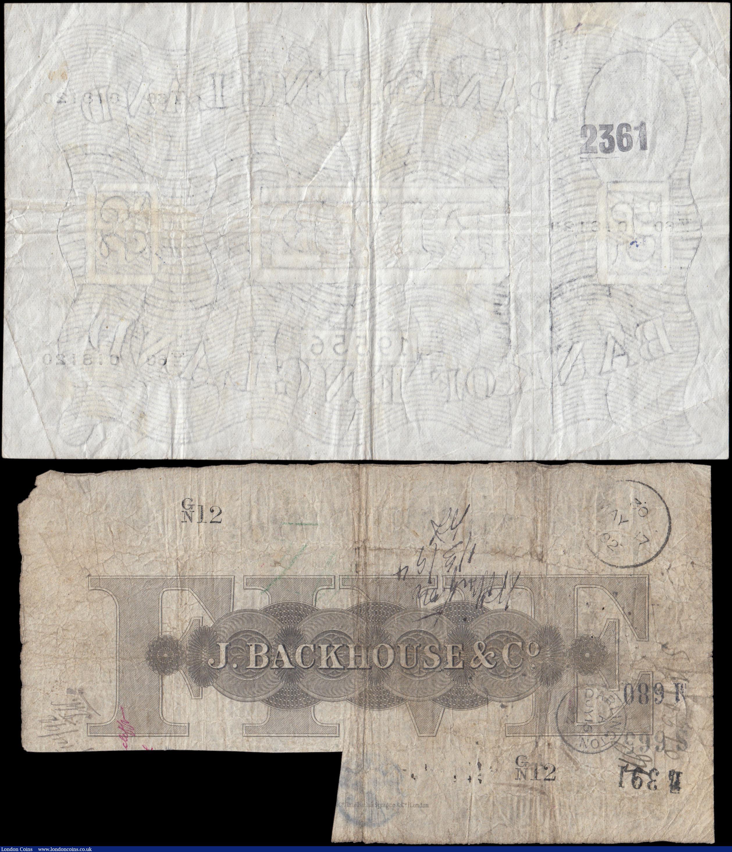 London Coins : A165 : Lot 78 : Five Pounds Beale White note B270 dated 15th August 1952 last series Y60 VG stained with inked and s...