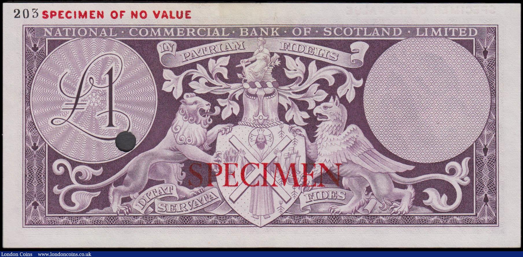 London Coins : A165 : Lot 808 : Scotland The National Commercial Bank of Scotland Limited 1 Pound SPECIMEN purple COLOUR TRIAL No.20...