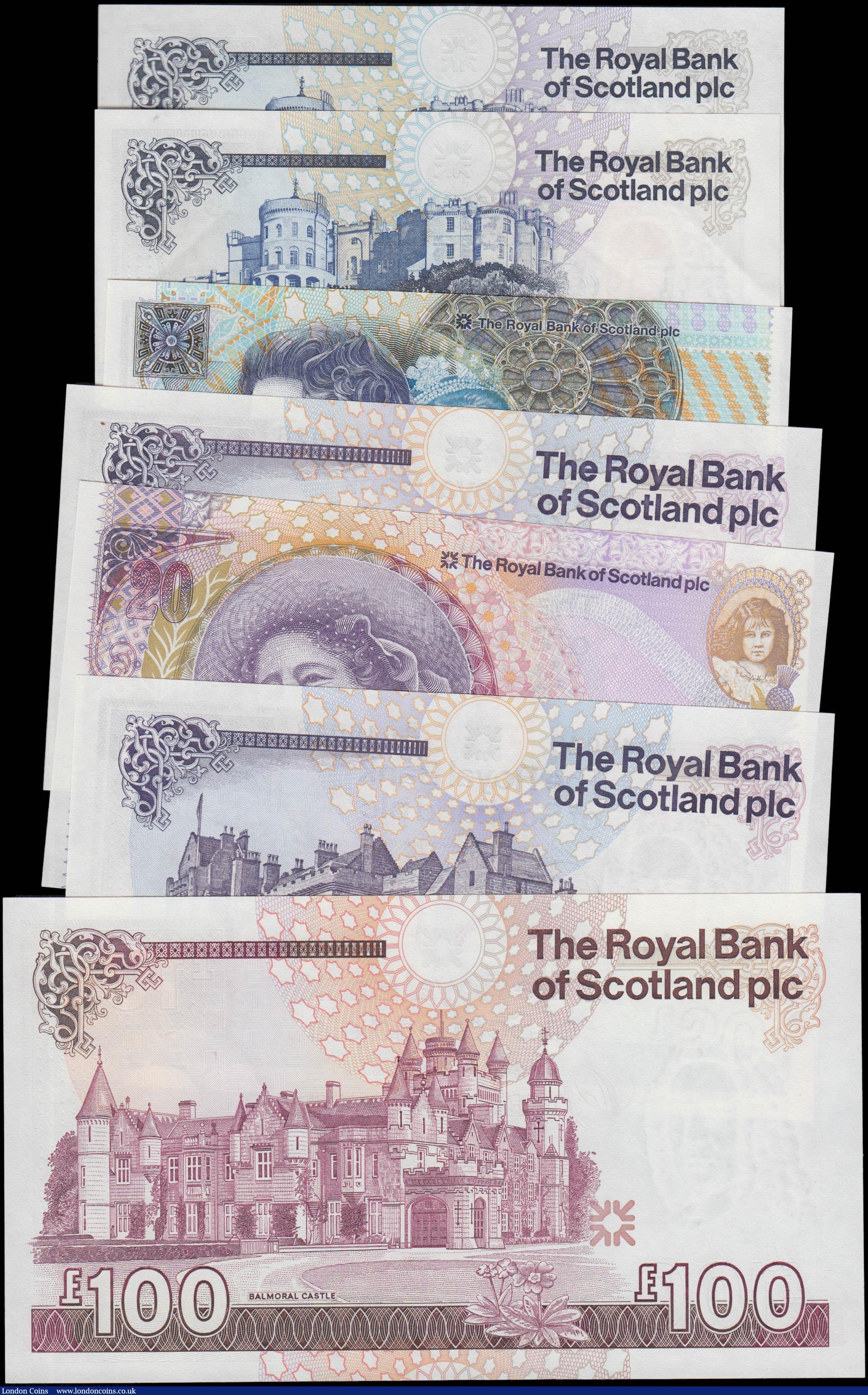 London Coins : A165 : Lot 817 : Scotland The Royal Bank of Scotland plc a very high grade group of 5, 20 and 100 Pounds (7) includes...