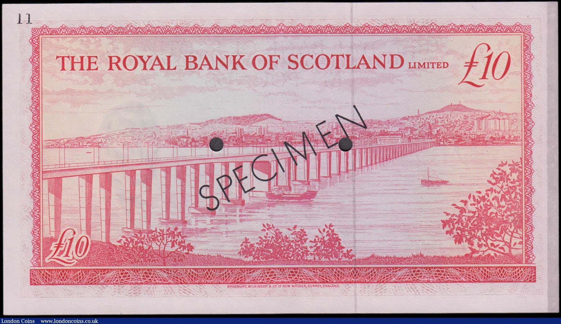 London Coins : A165 : Lot 821 : Scotland The Royal Bank of Scotland 10 Pounds SPECIMEN red COLOUR TRIAL No.11 imprinted on upper lef...