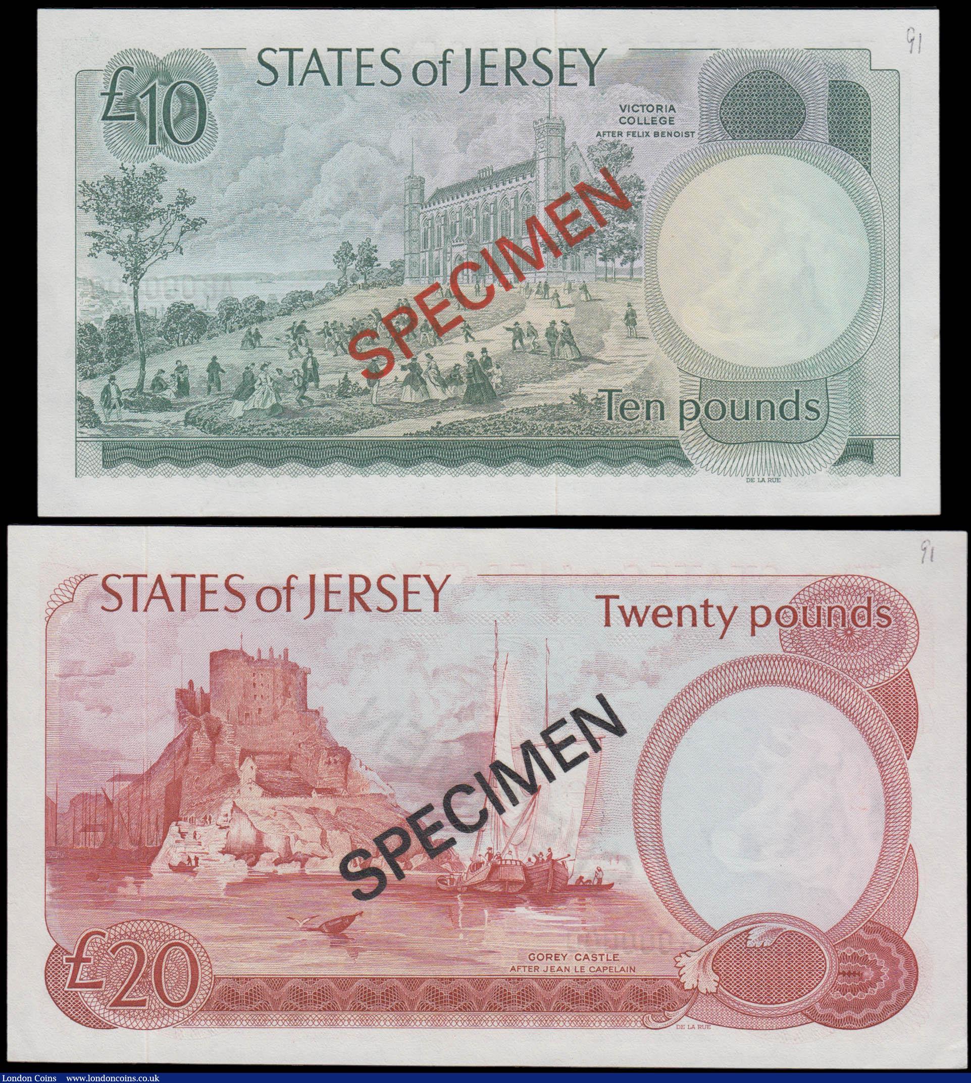 London Coins : A165 : Lot 839 : The States of Jersey Clennet signature same series AB 000000 SPECIMEN notes (2) comprising 10 Pounds...